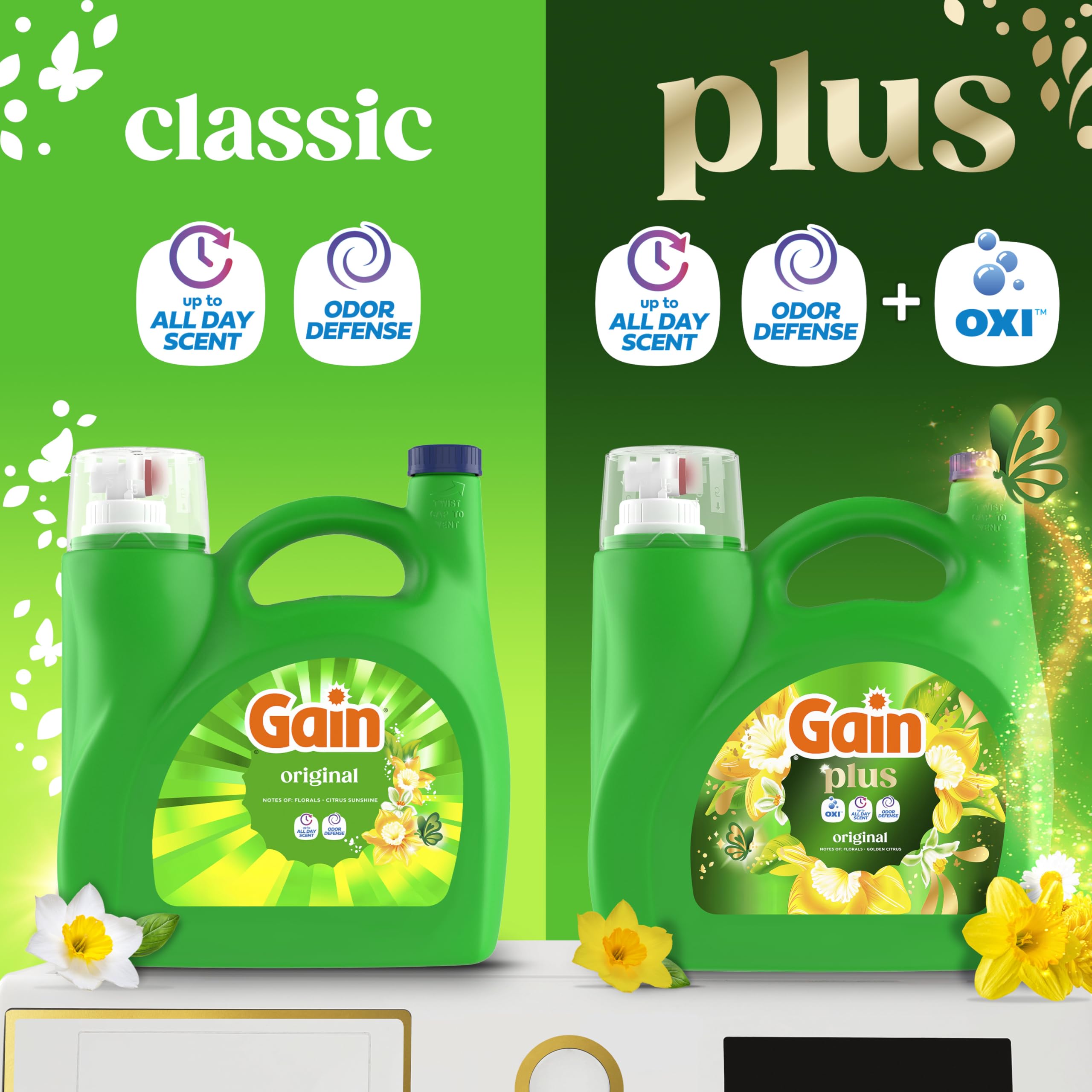 Detalle del líquido Gain Plus con textura concentrada que facilita dosificación eficiente