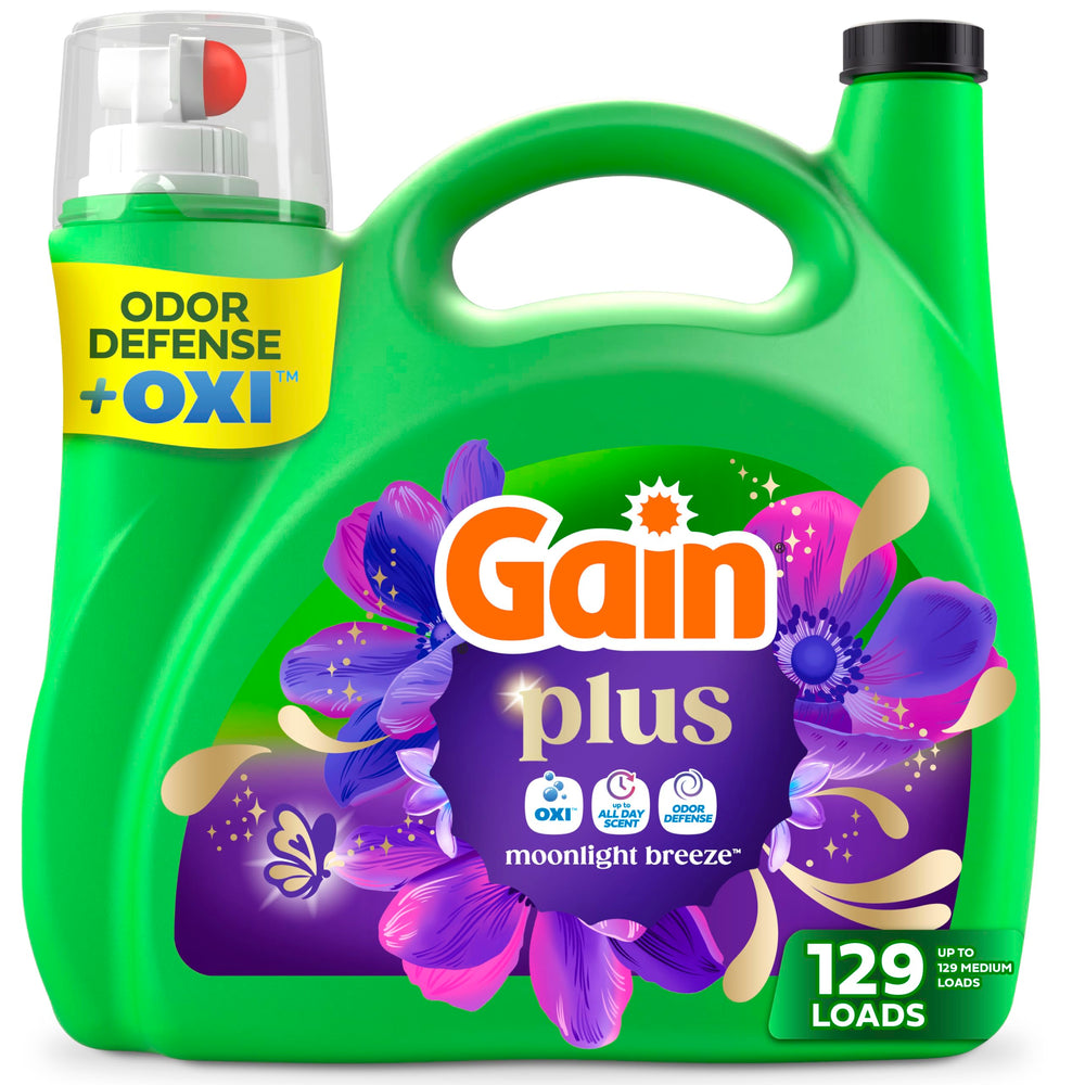 Gain Plus envase frontal Moonlight Breeze mostrando volumen y fragancia