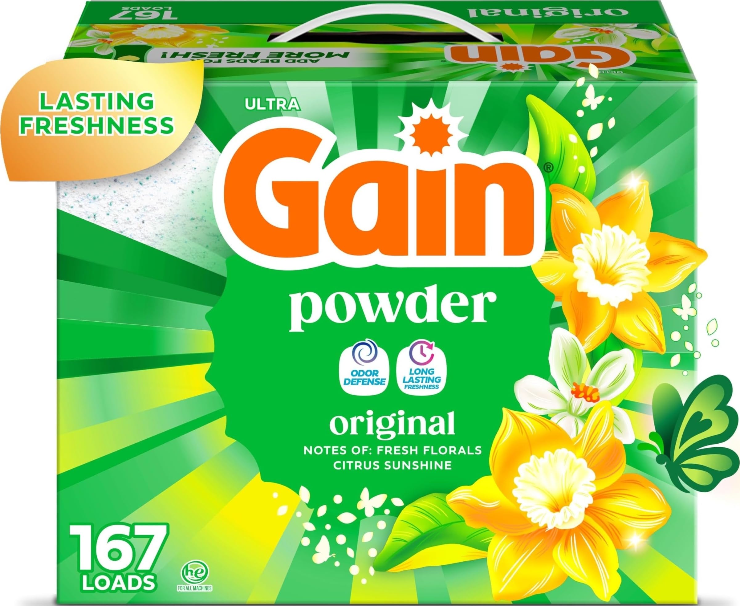 Gain envase frontal mostrando etiqueta y volumen, claridad de producto