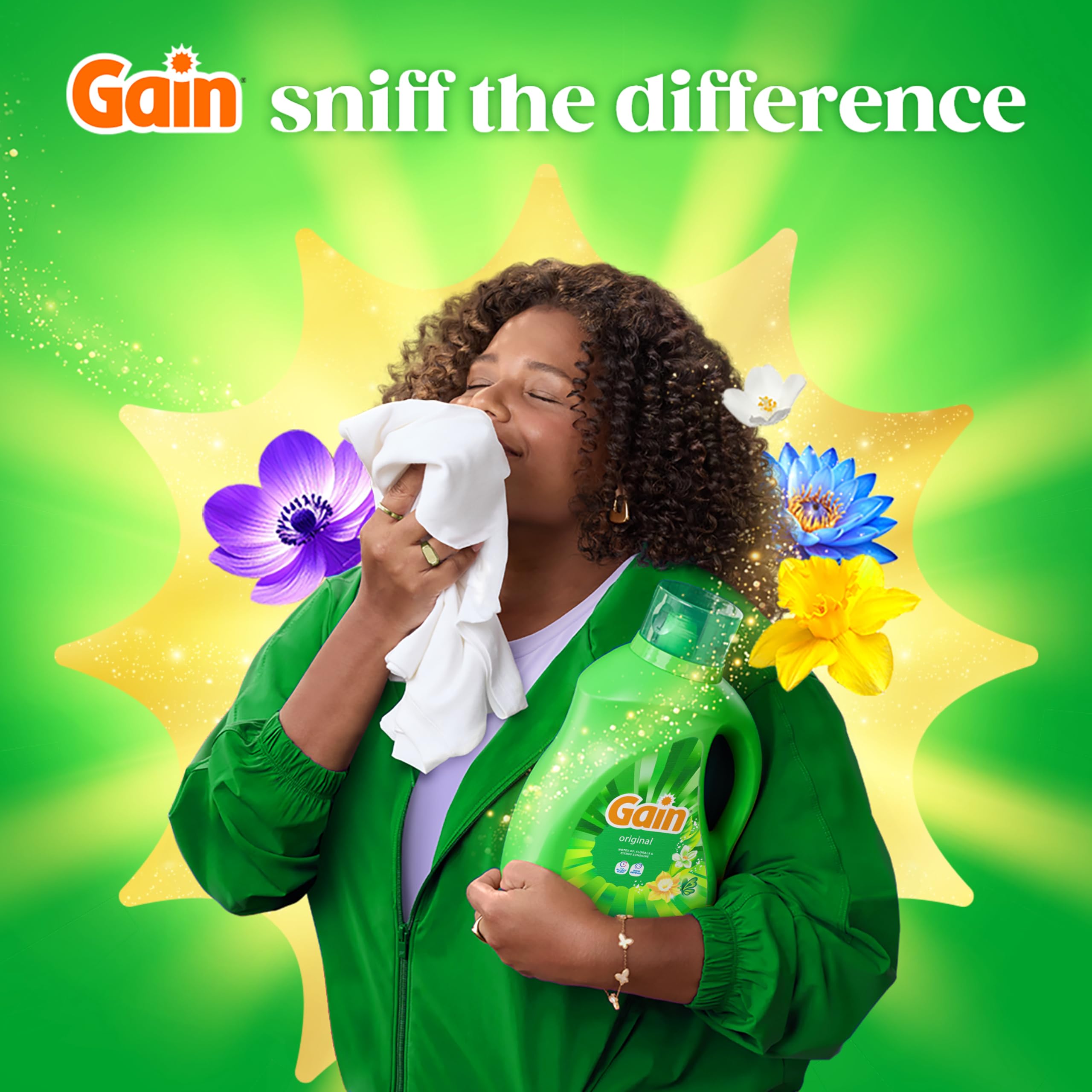Gain detalle de etiqueta Odor Defense destacando control de olores