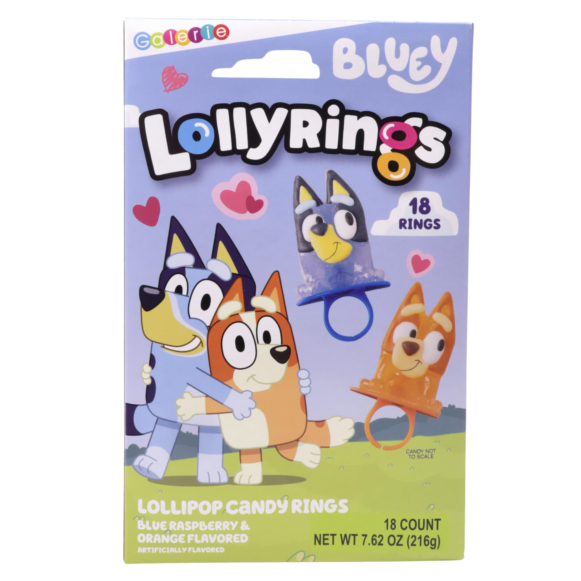 Galerie Bluey caja abierta con 18 anillos listos para evento