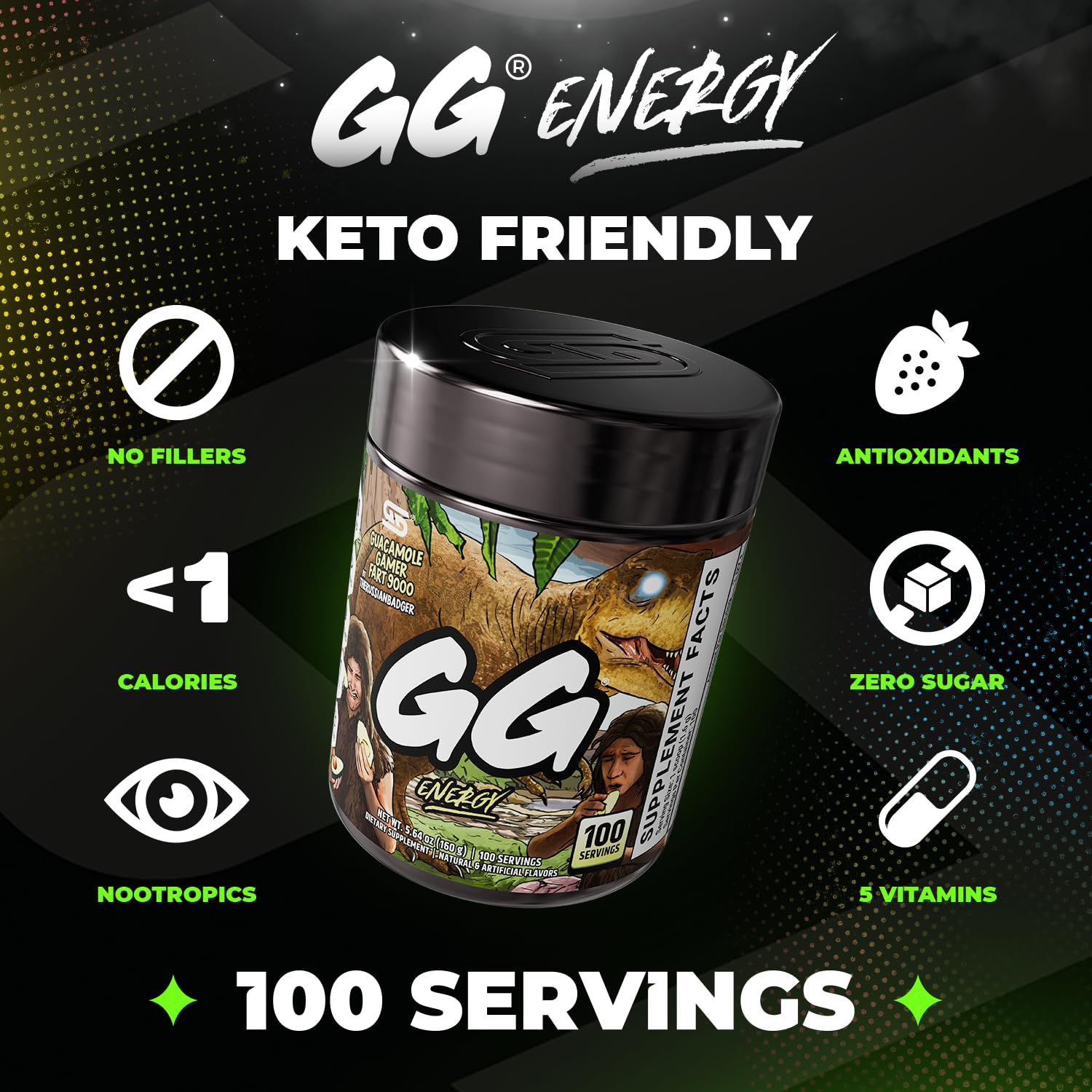 Gamer Supps polvo textura granulada en primer plano, fácil disolución