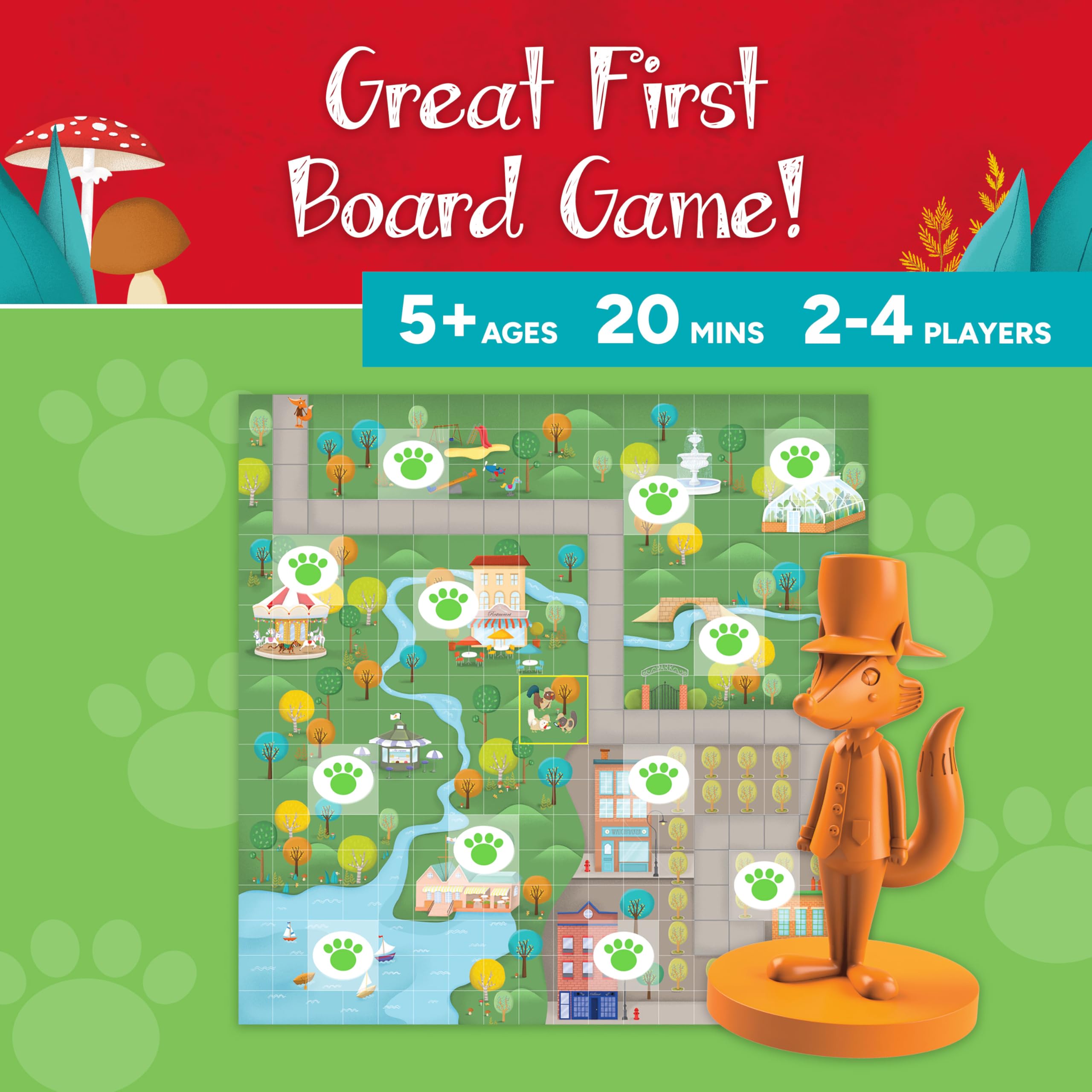 Gamewright Outfoxed comparación de tamaño con manos para escala y portabilidad