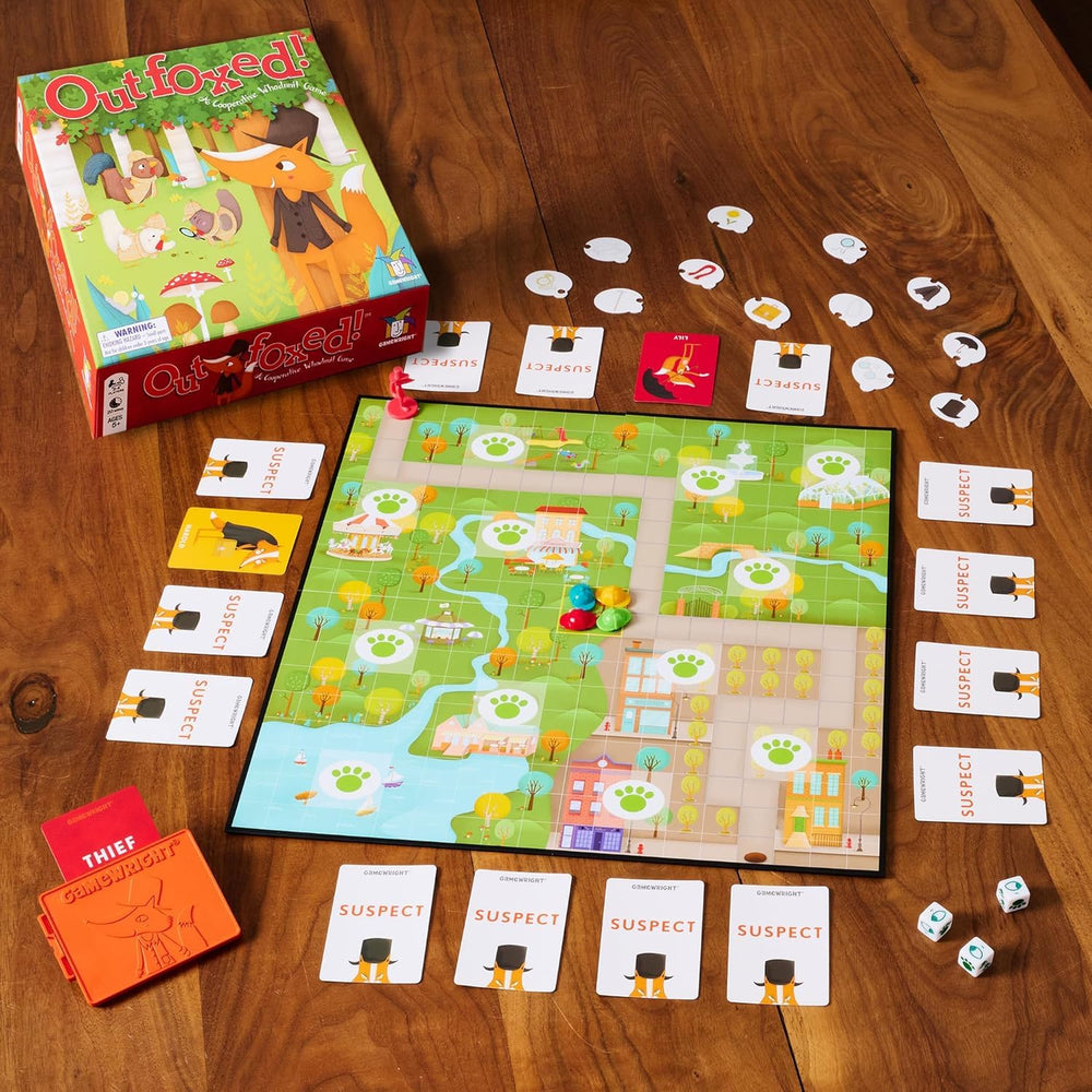 Gamewright Outfoxed instrucciones y componentes organizados para montaje rápido
