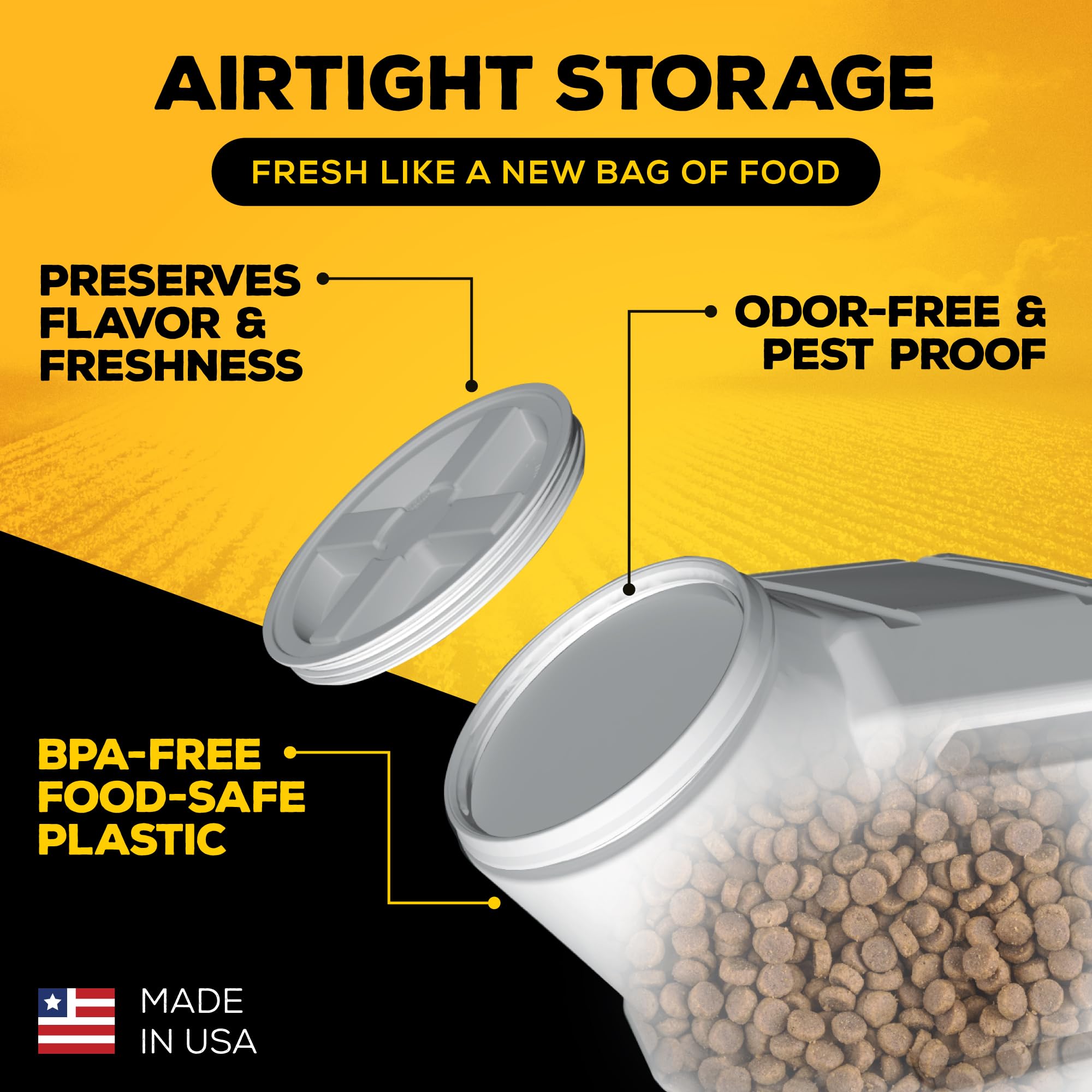 Gamma2 scoop inside bin with kibble showing easy portioning and reduced cross-contamination