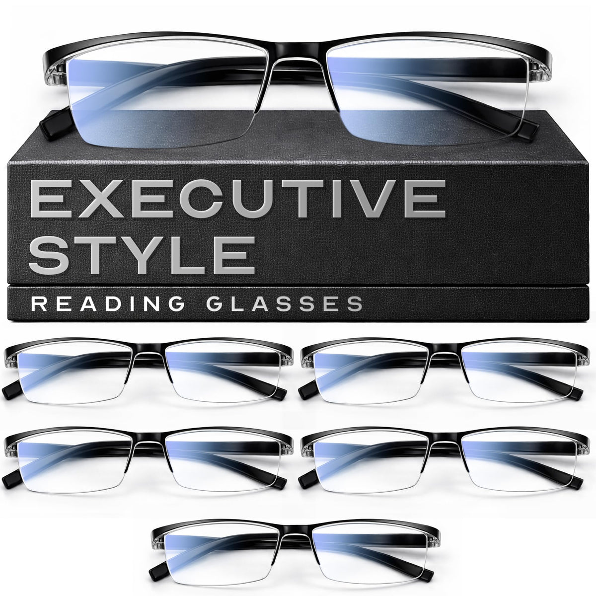 Gaoye vista frontal del pack de seis gafas, apariencia ejecutiva y ordenada