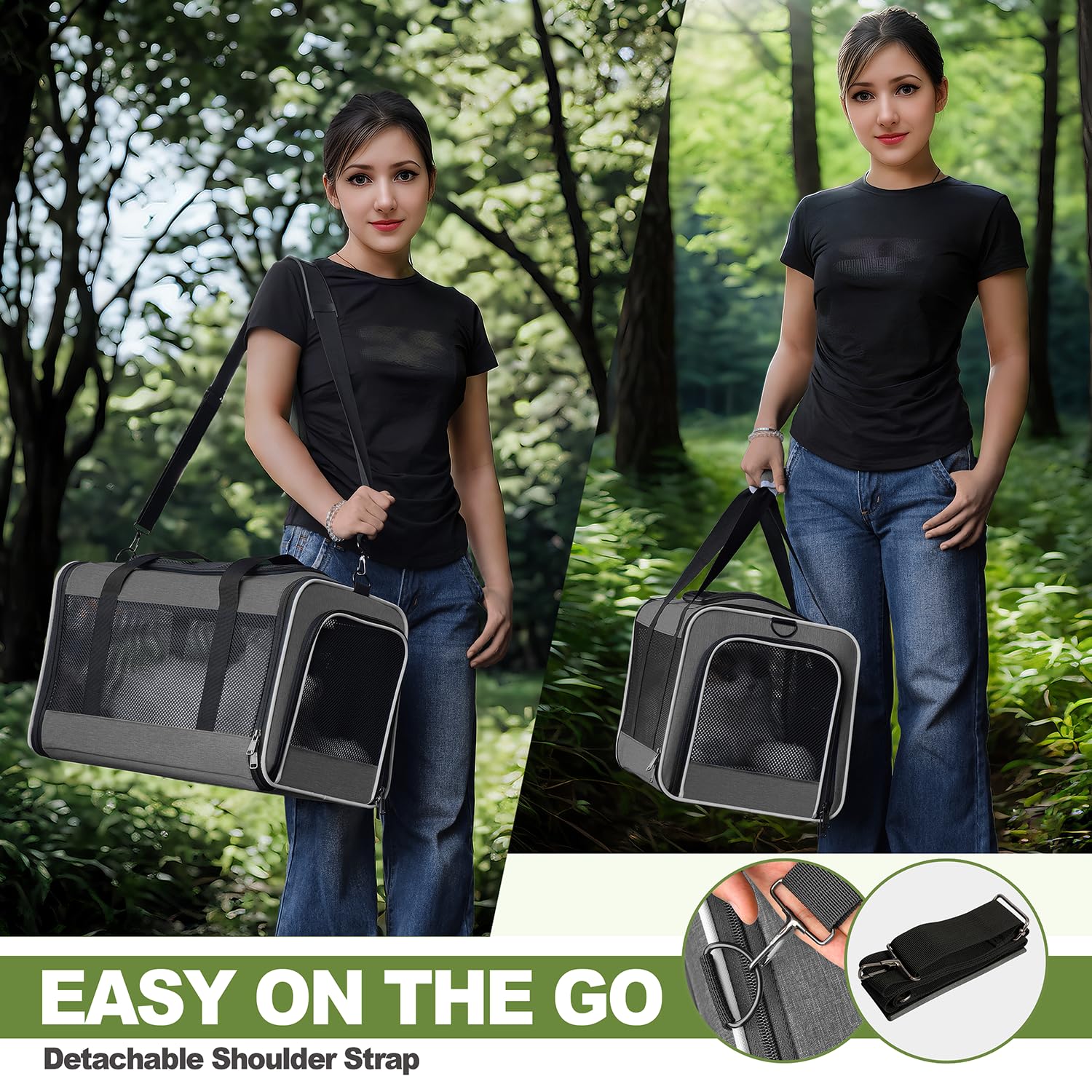 GAPZER carrier worn on shoulder with adjustable strap for hands-free travel