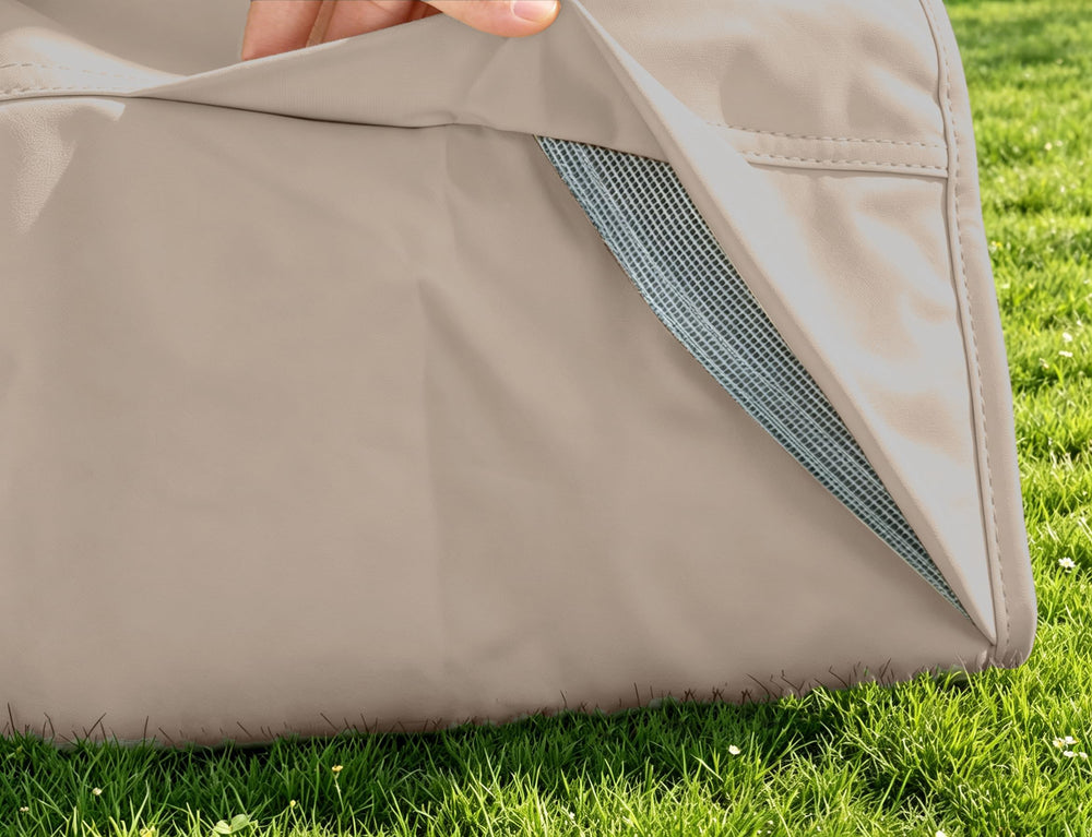 Garden Balsam fabric texture with water beading to show waterproofing