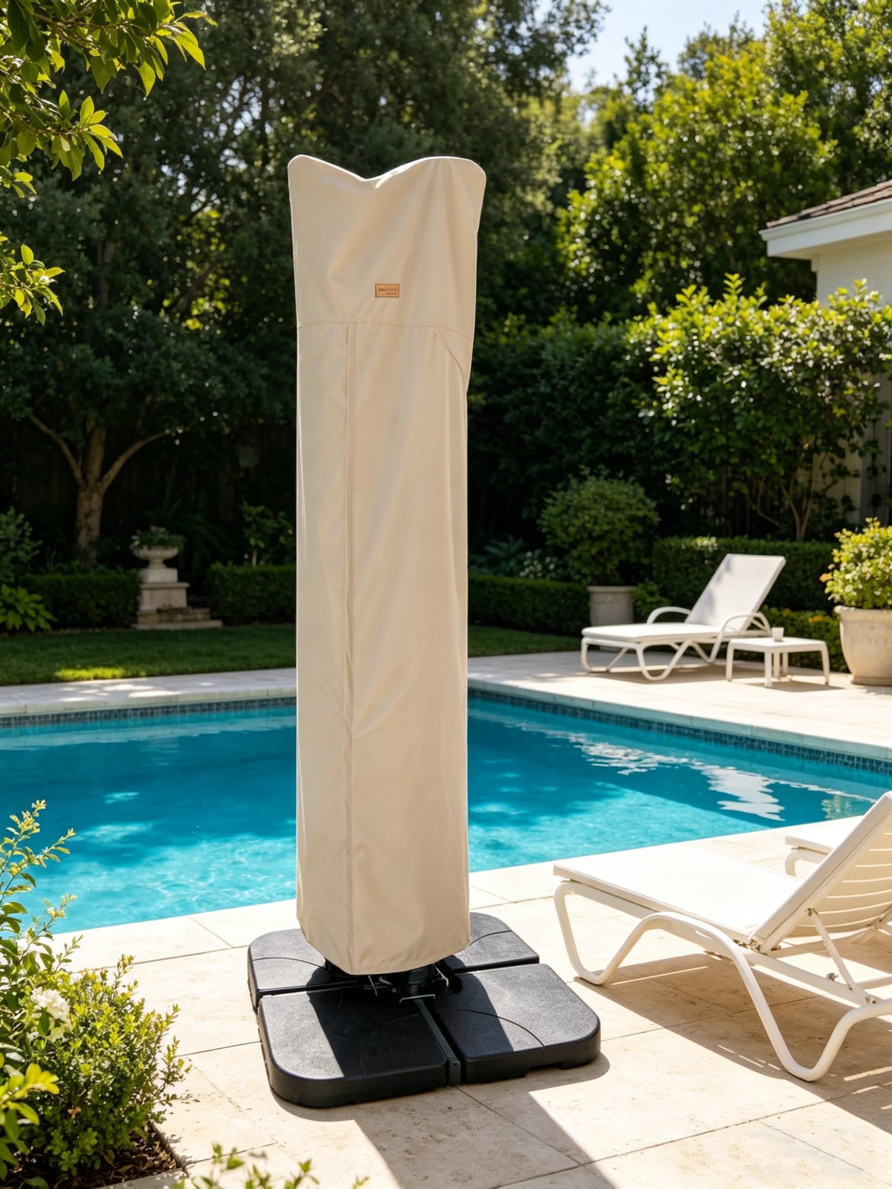 Garden Balsam covered umbrella in patio setting protecting furniture