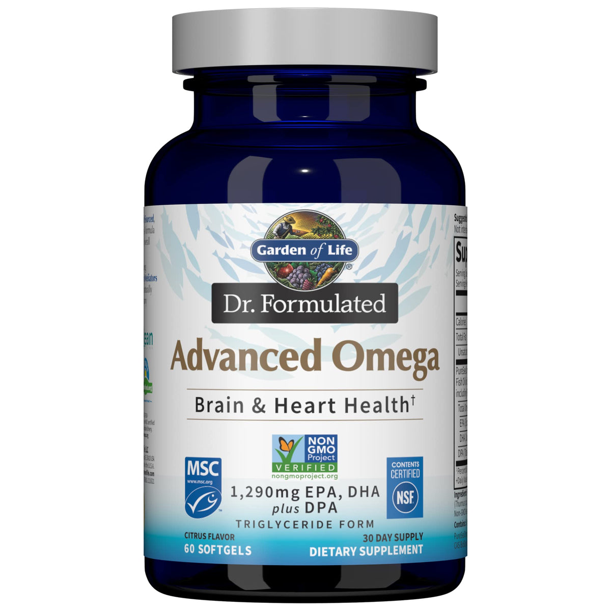 Garden of Life front packaging showing lemon omega fish oil for clarity and trust