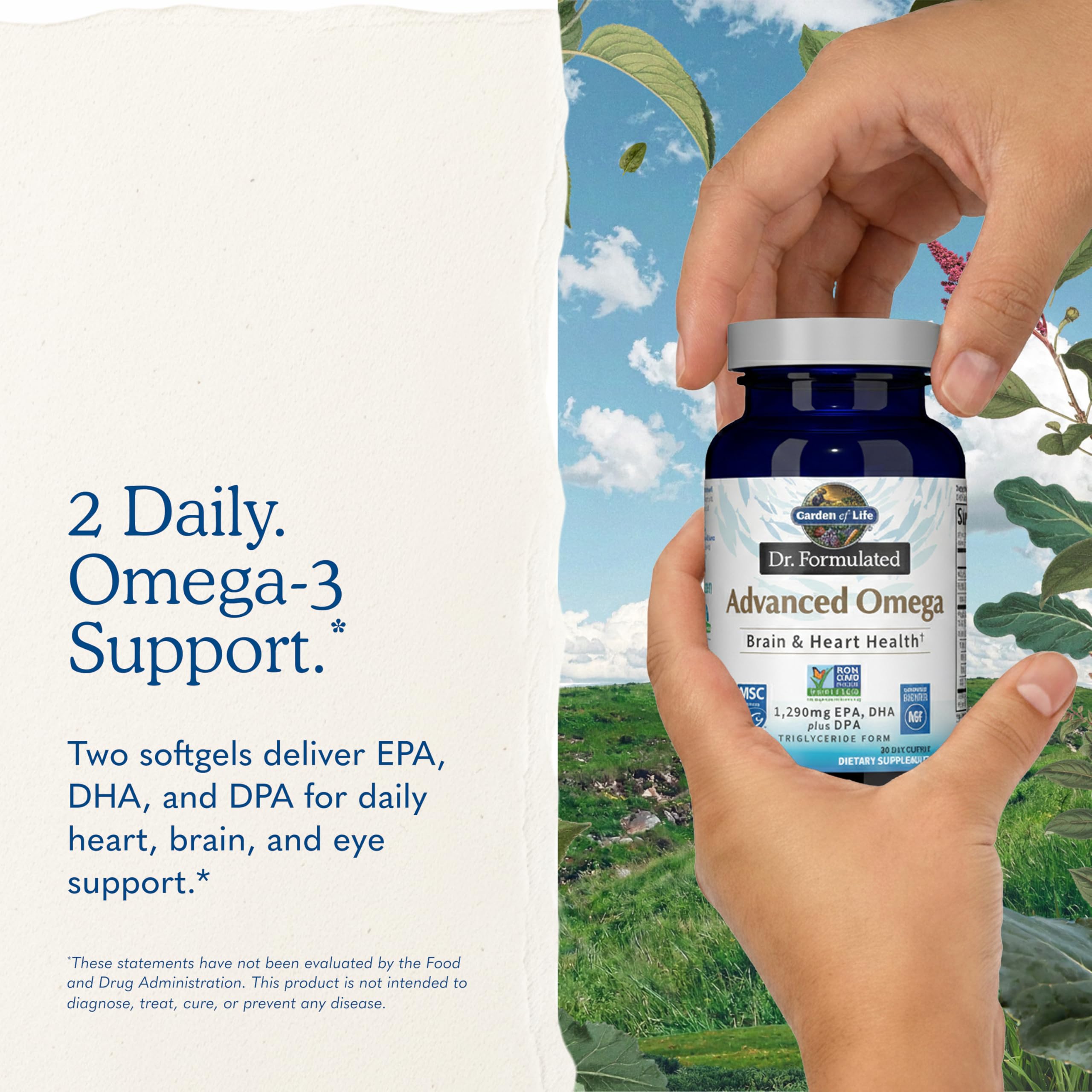 Garden of Life softgels on breakfast table demonstrating easy daily use with food