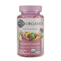 Garden of Life botella frontal mostrando 120 gomitas y beneficios
