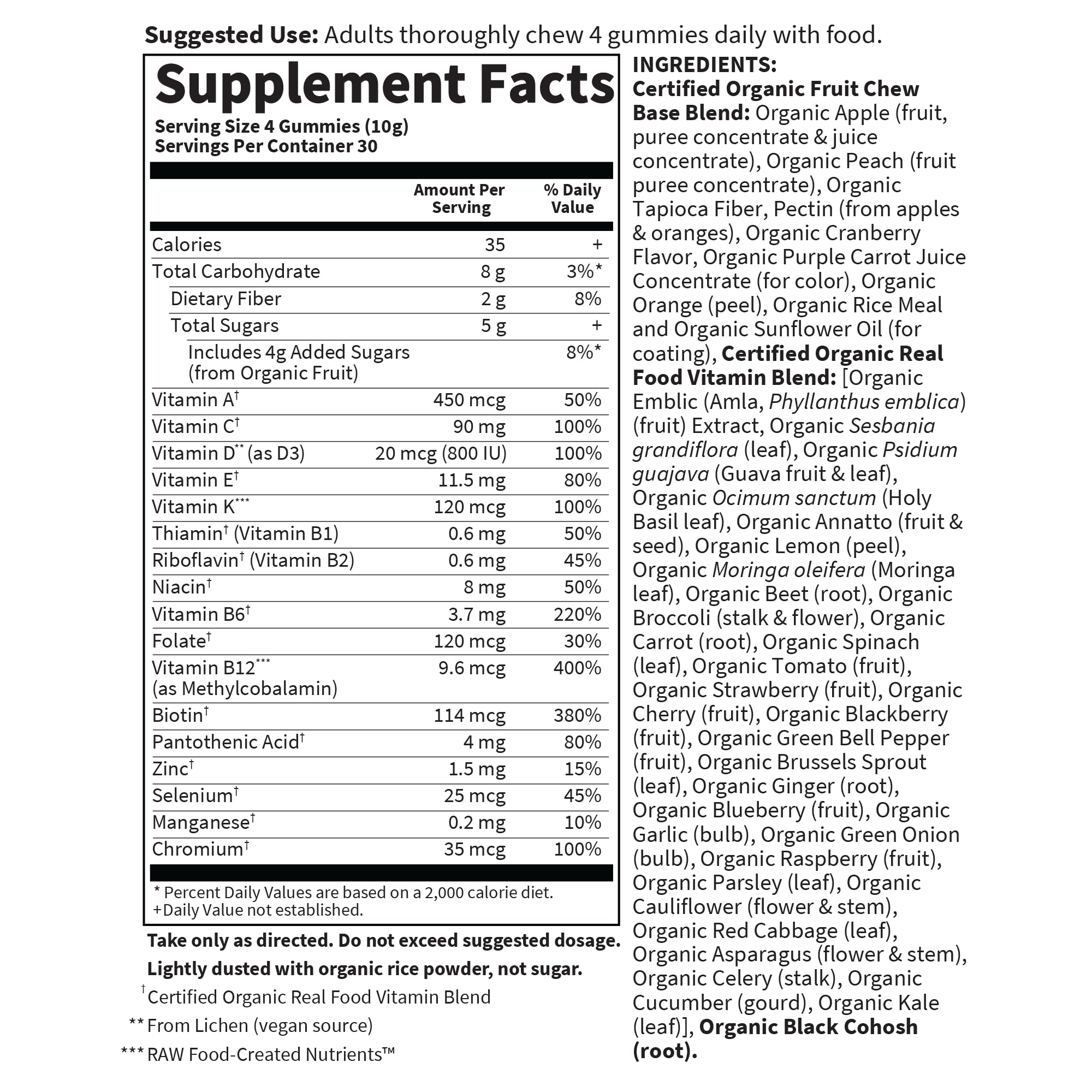 Garden of Life etiqueta nutricional mostrando ingredientes clave