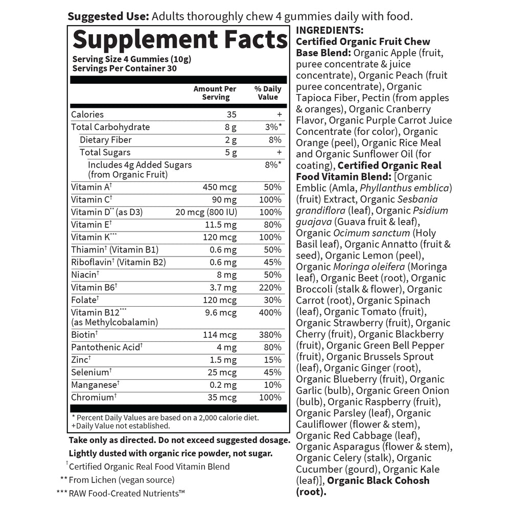 Garden of Life etiqueta nutricional mostrando ingredientes clave