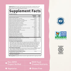 Garden of Life etiqueta con lista de nutrientes y certificaciones visibles