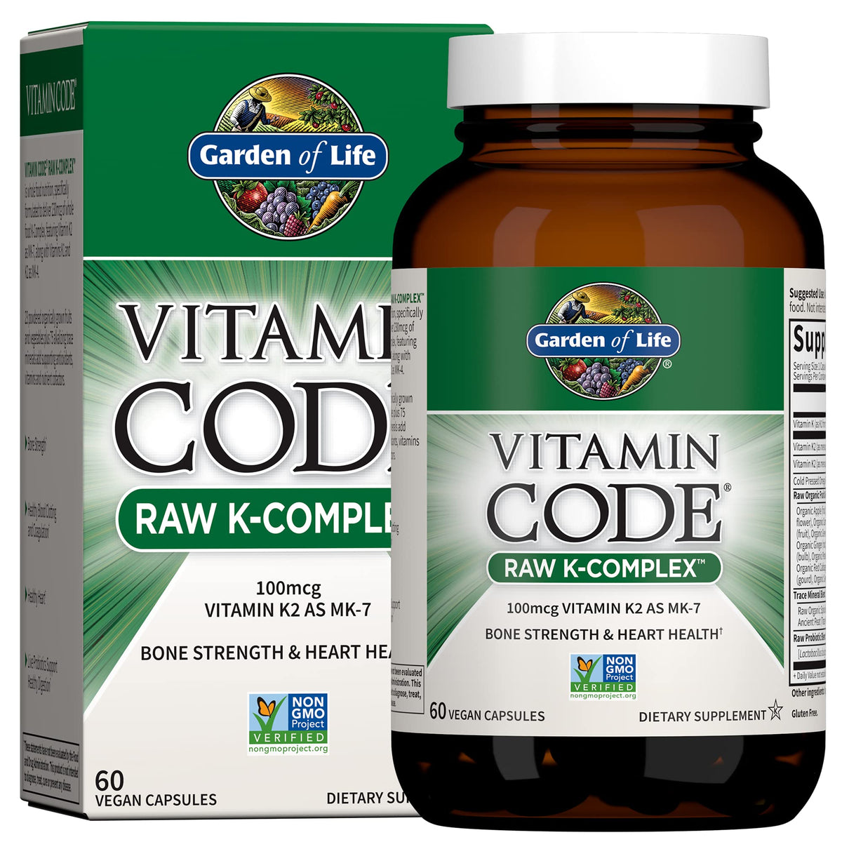 Garden of Life frasco frente mostrando etiqueta y beneficio vegano