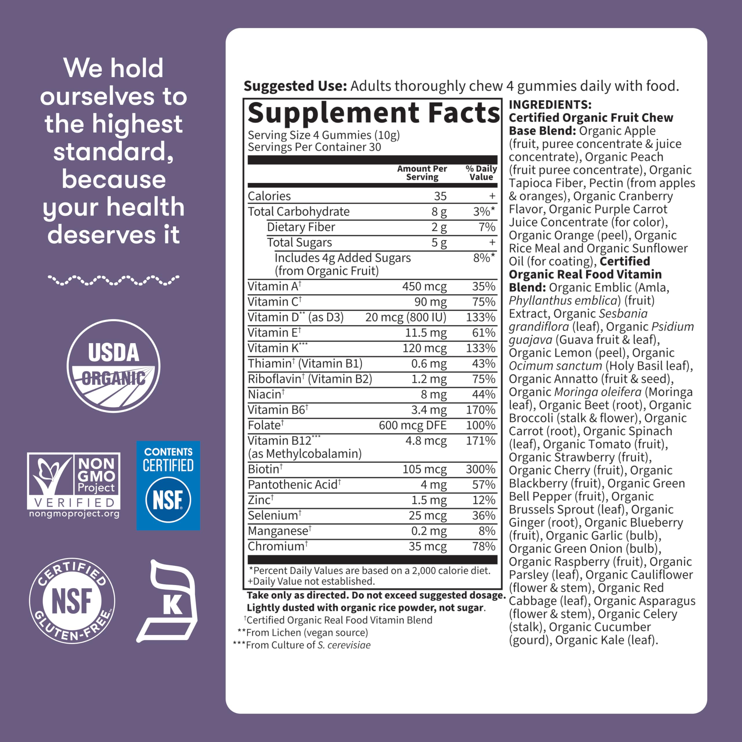 Garden of Life four gummies on spoon to show serving size and convenience benefit