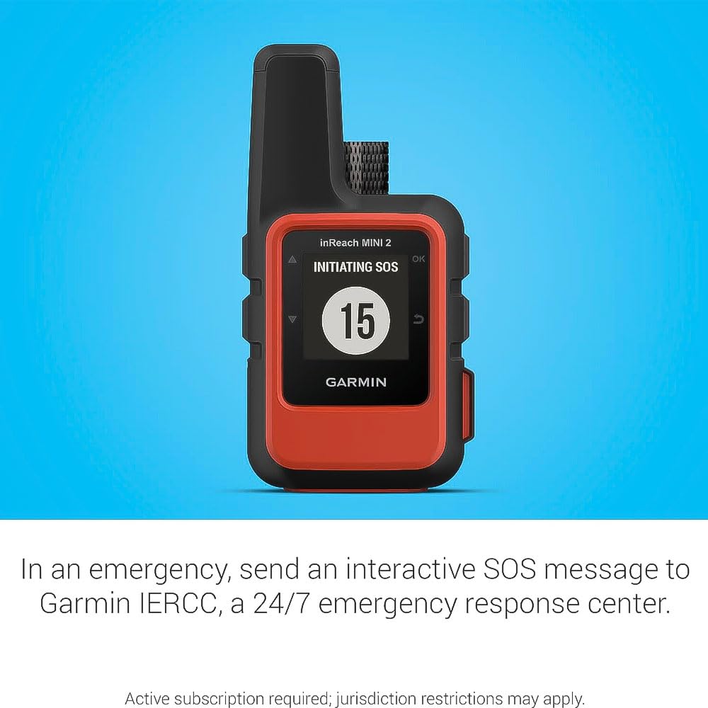 Garmin inReach Mini 2 back clip detail demonstrating secure attachment to gear for hands‑free carry