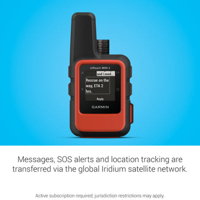 Garmin inReach Mini 2 paired with smartphone showing MapShare for remote location sharing and planning