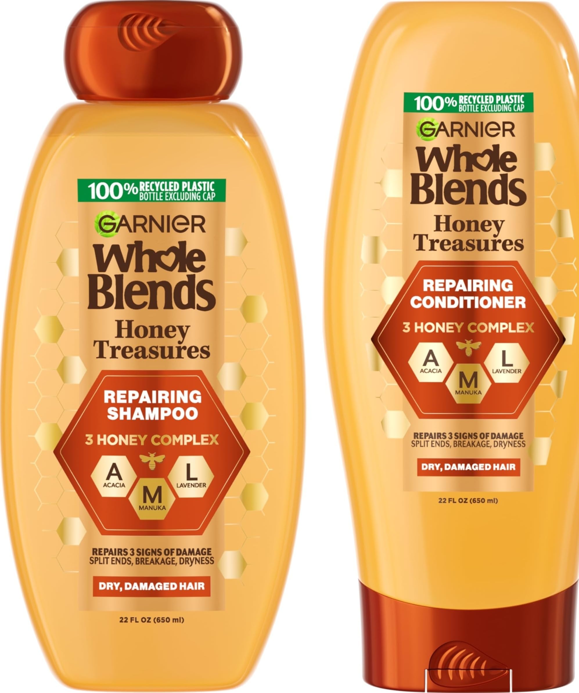 Garnier Whole Blends frente del envase mostrando el set y beneficio acondicionador