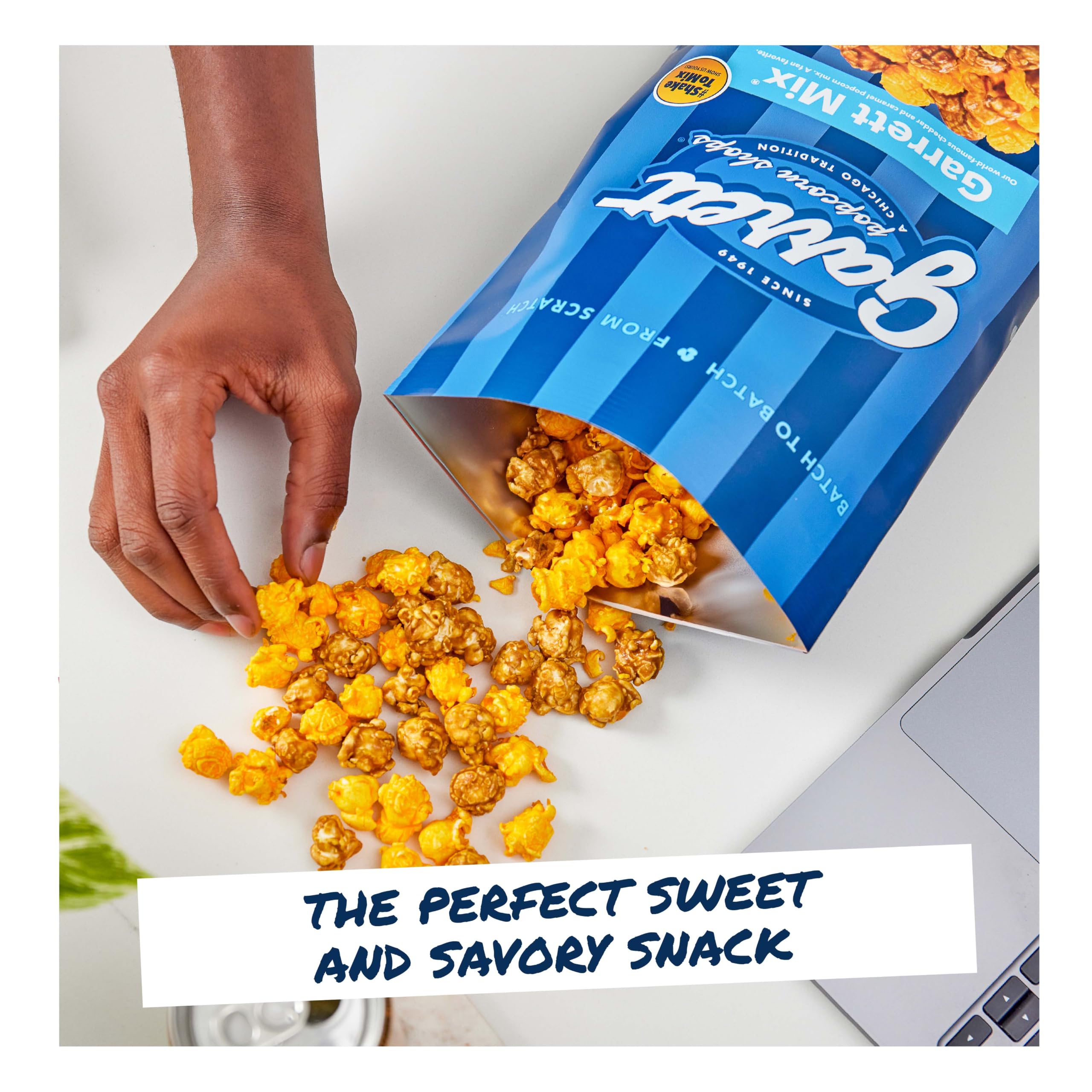 Garrett Popcorn Shops etiqueta con lista de ingredientes reales y sin colorantes artificiales