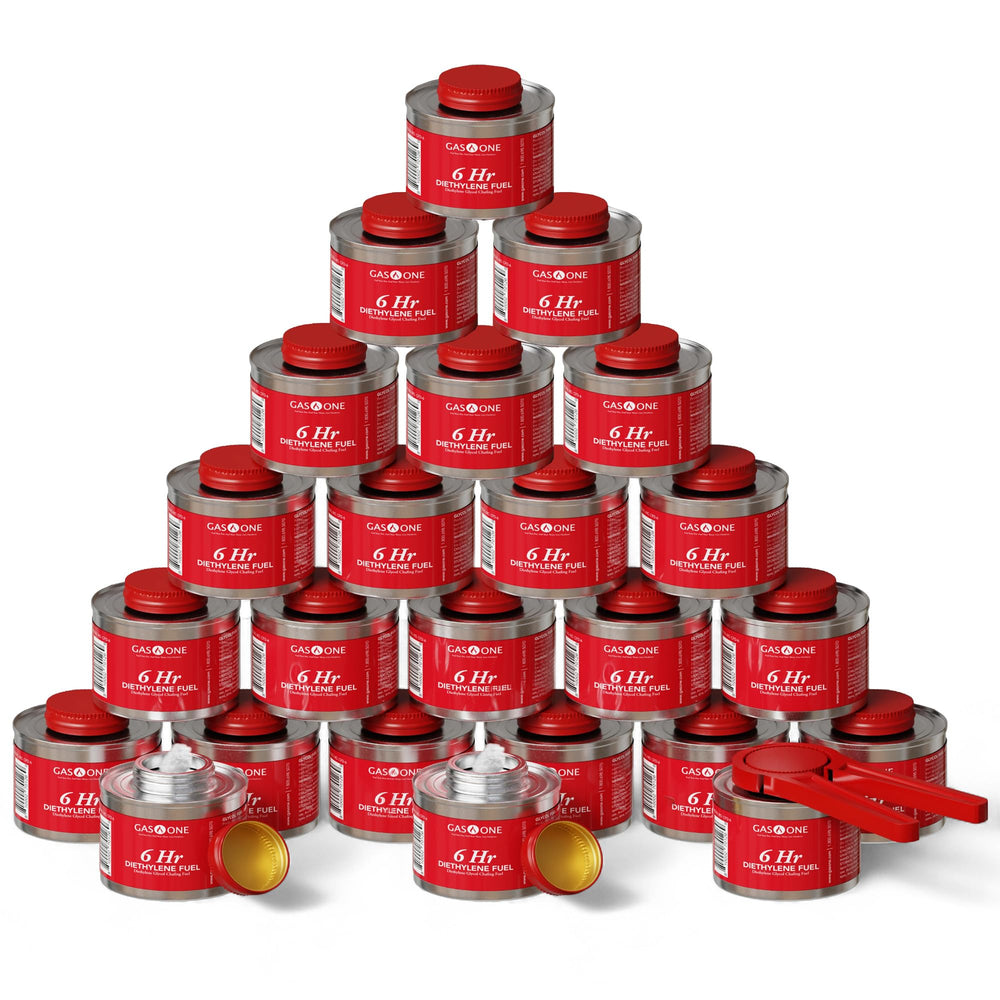 Gas One frente del empaque mostrando 24 latas y abridor, ideal para eventos