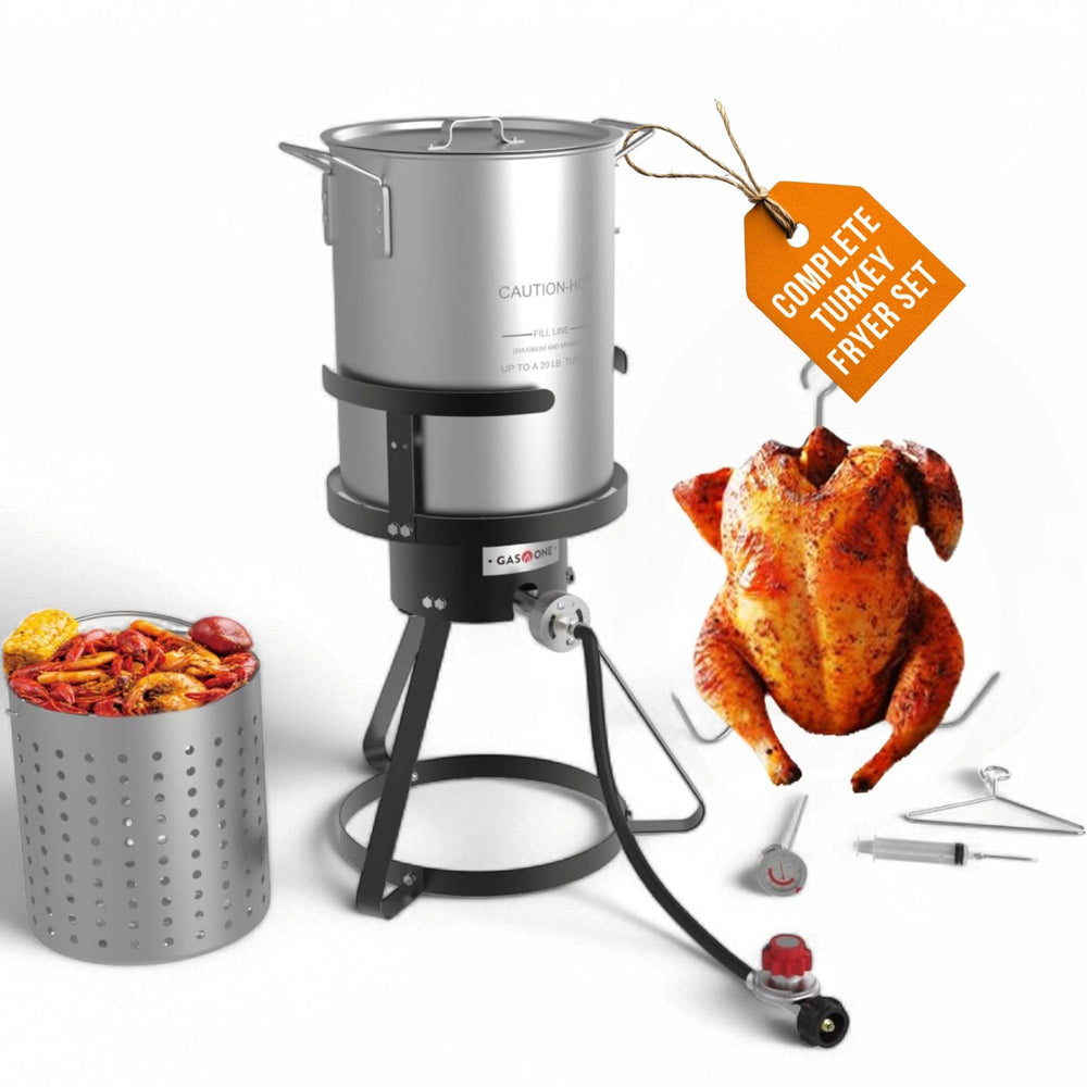 Gas One full assembled 30QT kit showing stable frame and pot for reliable cooking