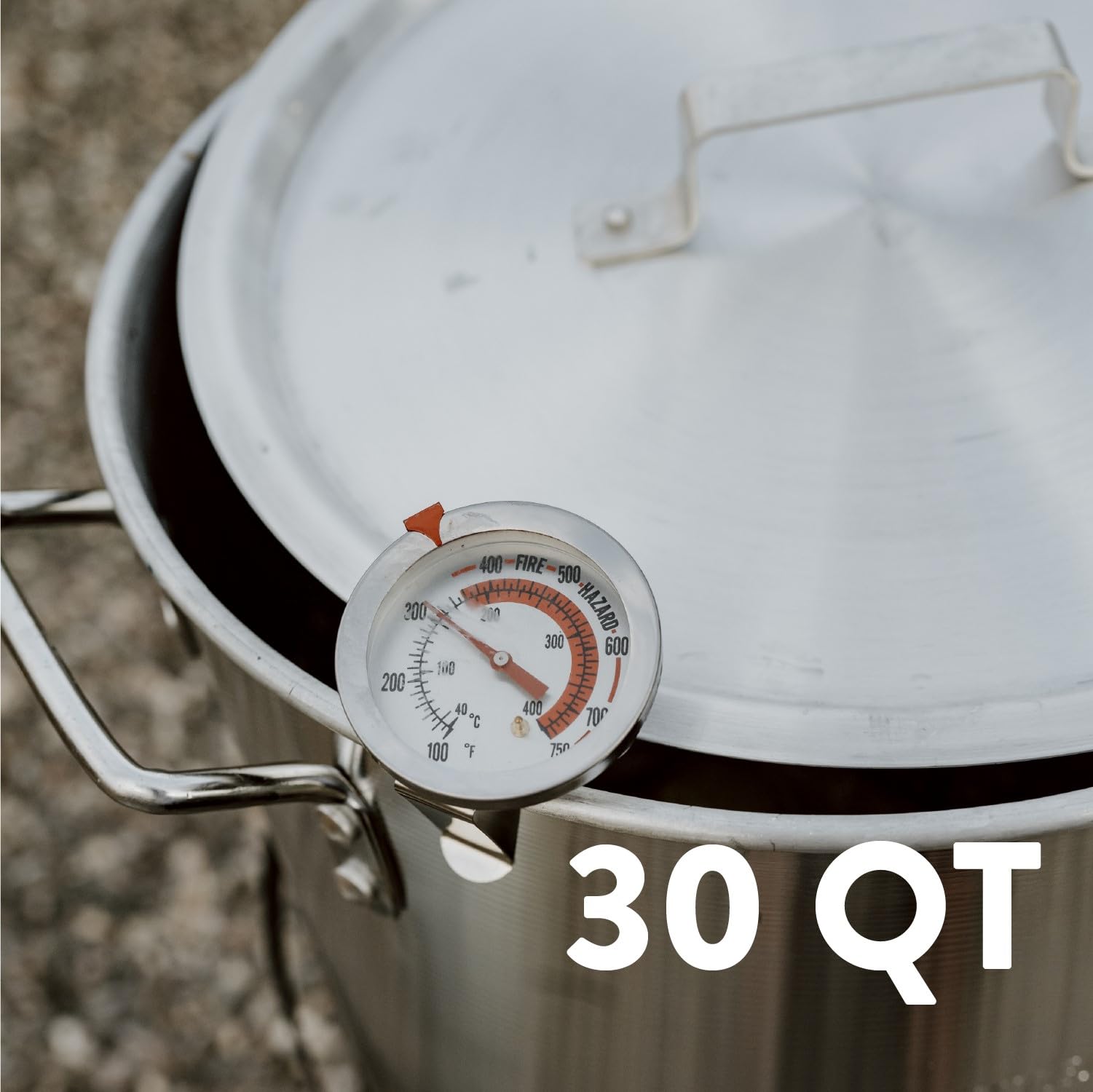 Gas One 30QT pot next to measuring tape showing generous cooking capacity
