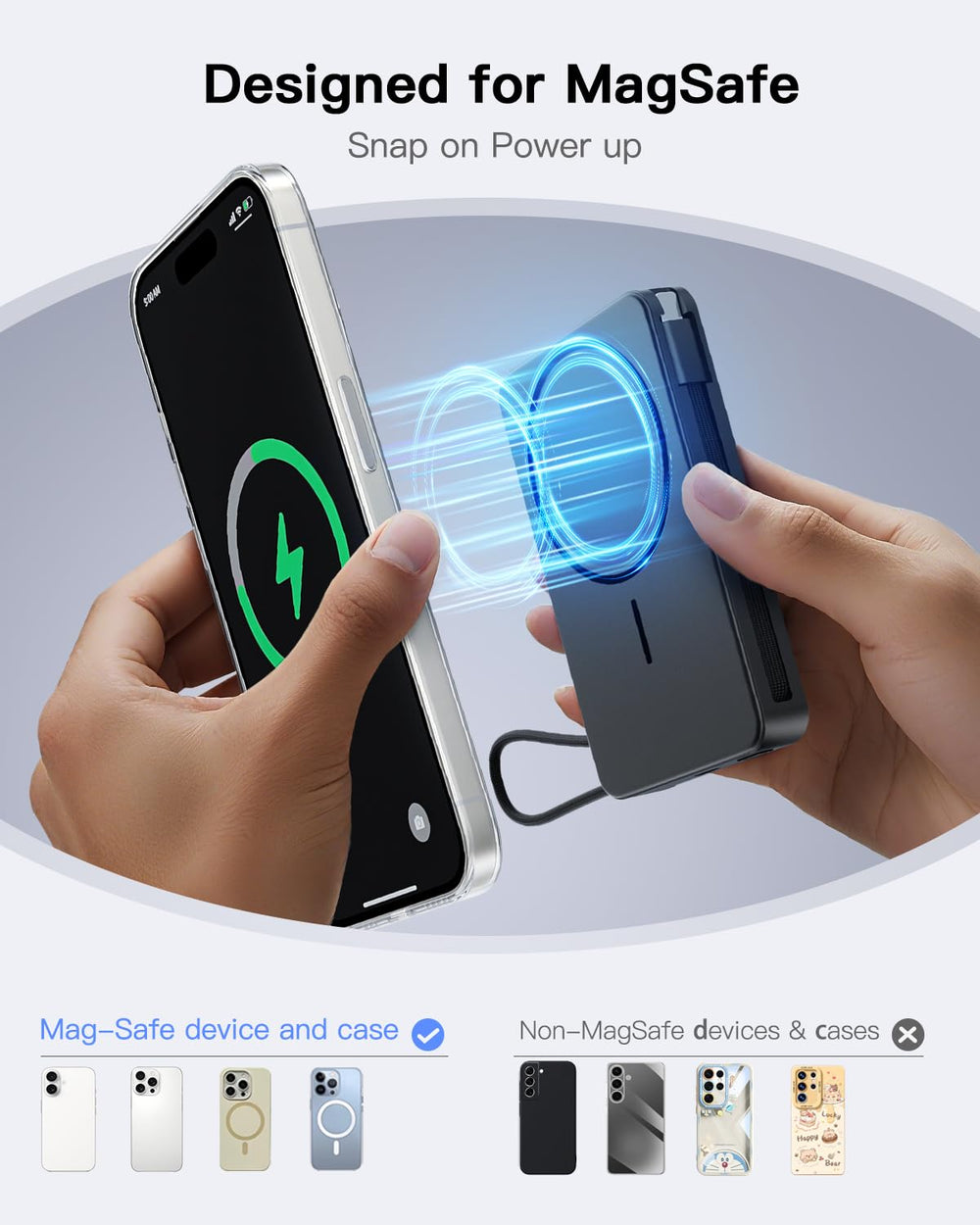 Gatatol charging an iPhone and earbuds simultaneously showing multi-device versatility