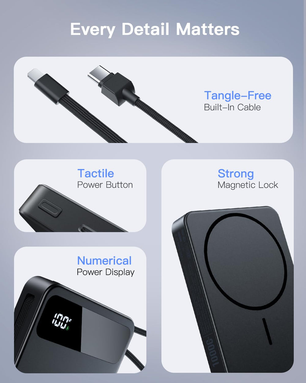 Gatatol label and ports close-up showing 20W USB-C input/output clarity