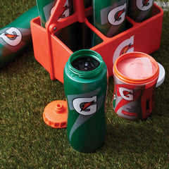 Gatorade carrier loaded with 32oz bottles for quick-access hydration