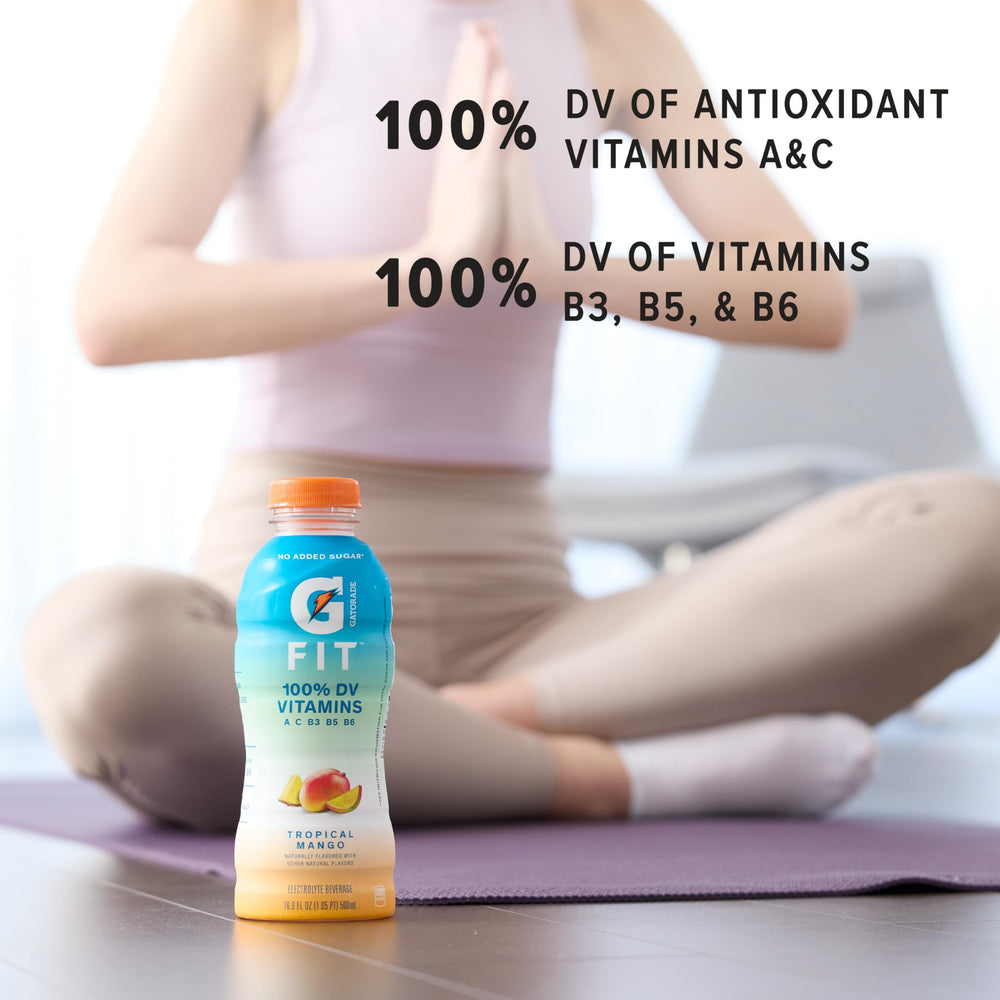Comparación de tamaño de una botella de Gatorade Fit junto a una mano para escala