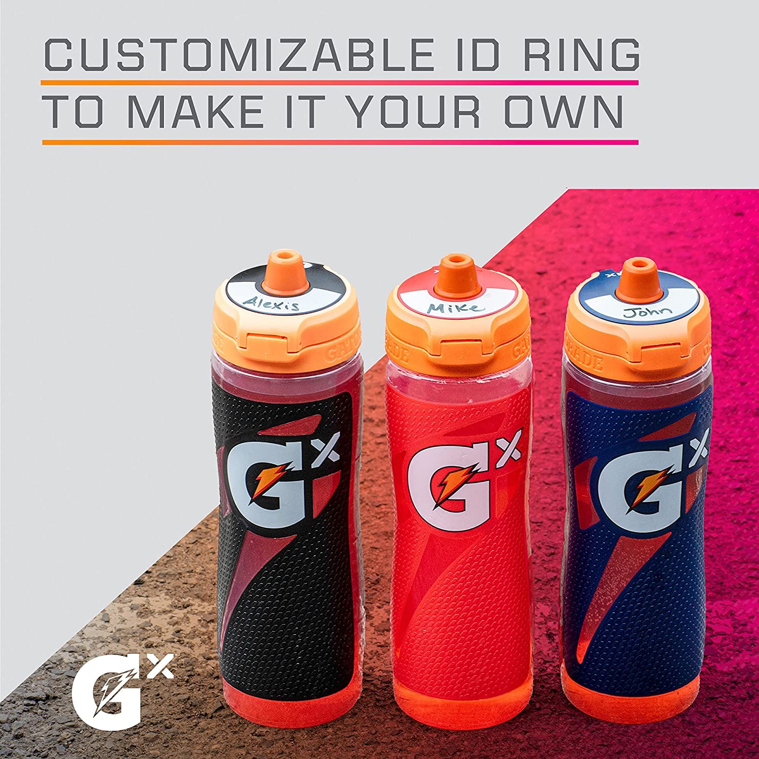 Gatorade botella en uso durante entrenamiento demostrando fácil acceso al beber