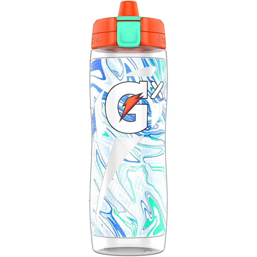 Gatorade botella frontal Marble White mostrando capacidad 30 oz y forma ergonómica