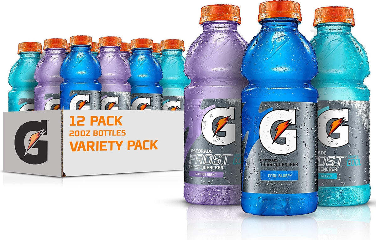 Gatorade pack frontal mostrando variedad Frost y fácil identificación de sabor