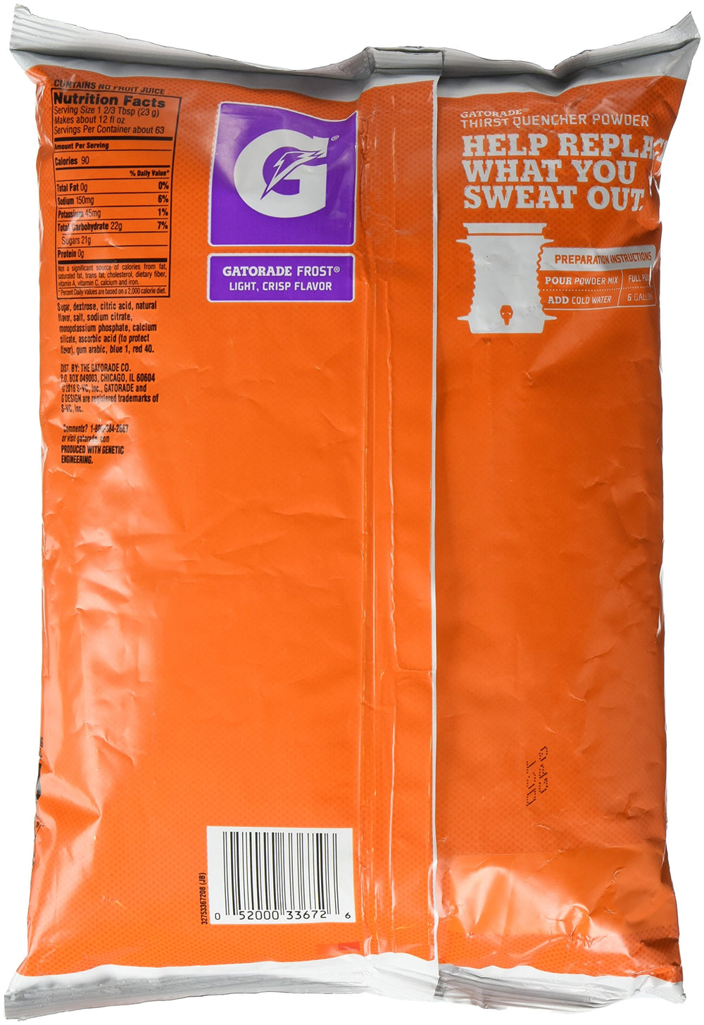 Gatorade Purple Frost powder poured beside mixed drink, demonstrating quick mixability and thirst relief