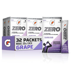 Gatorade Zero frente del empaque mostrando 32 sobres y beneficio de conveniencia