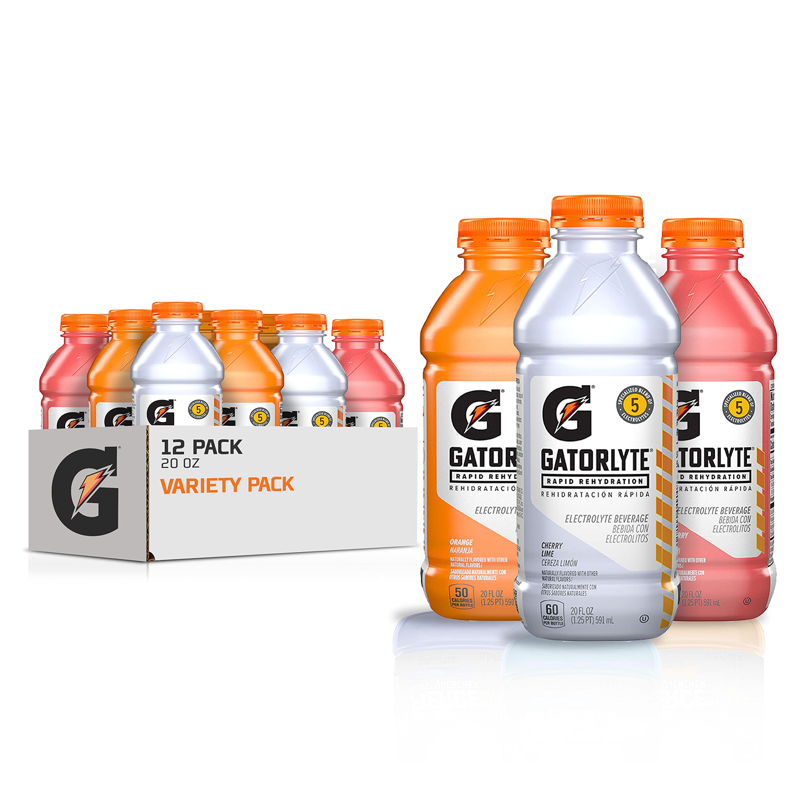 Gatorlyte frontal pack mostrando 12 botellas y beneficios de rehidratación