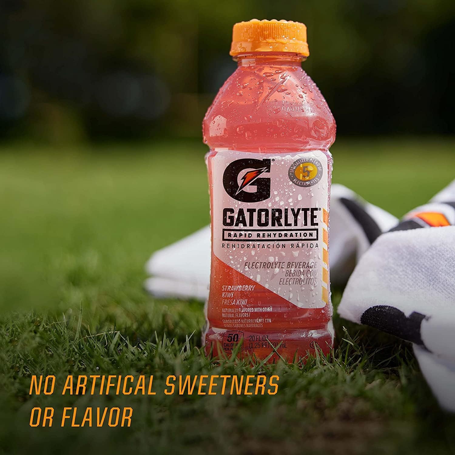 Gatorlyte tres botellas abiertas mostrando Mixed Berry Glacier Freeze y Orange