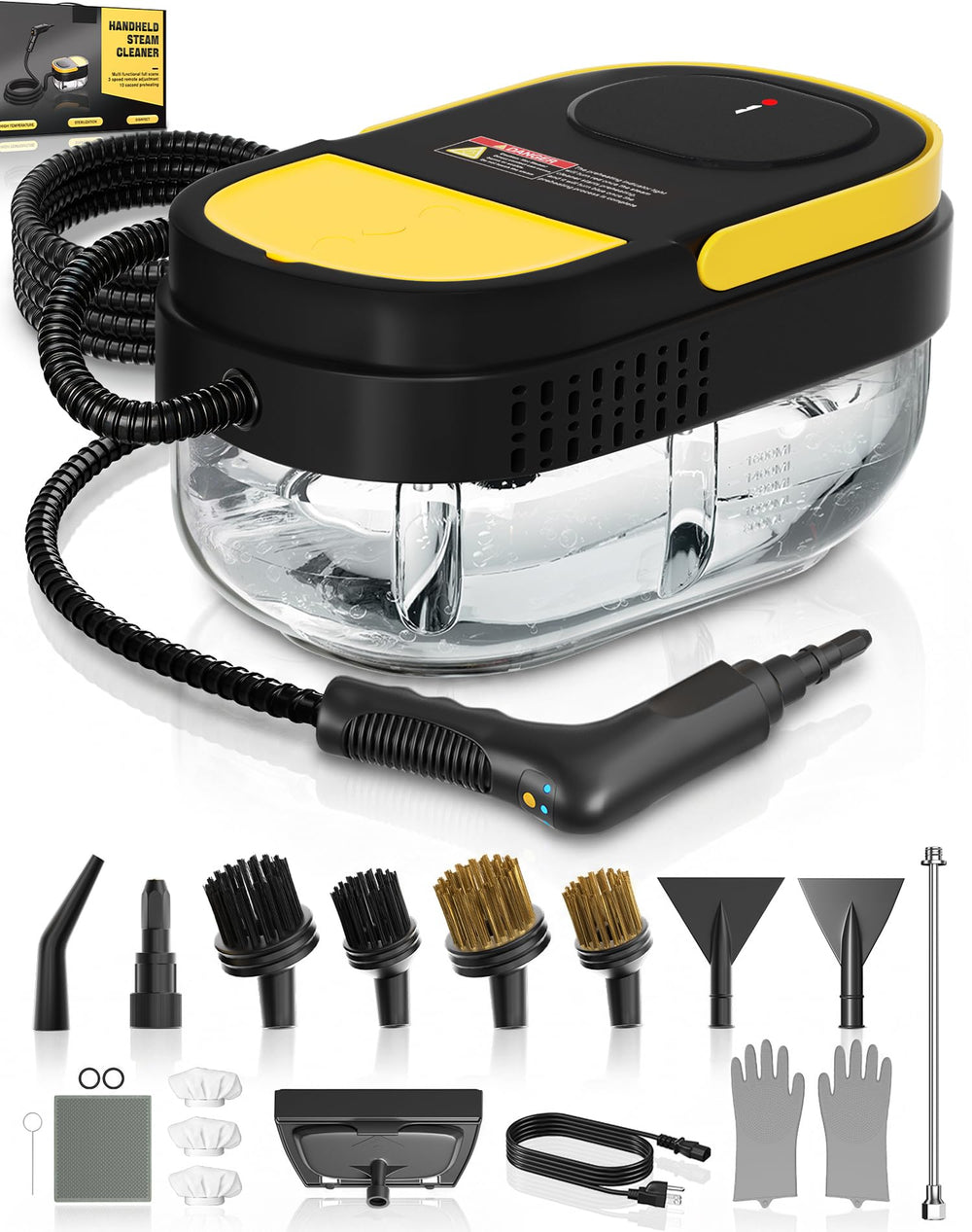 Gautye limpiador a vapor frontal mostrando diseño compacto y mango ergonómico
