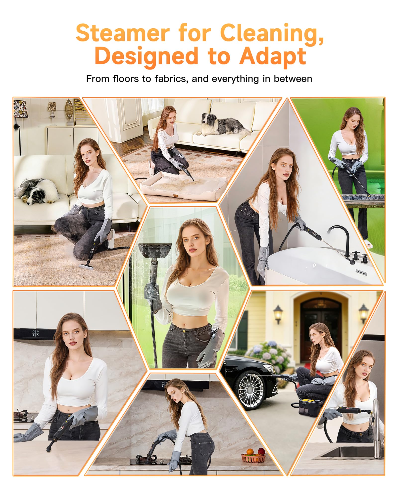 Gautye steamer refreshing upholstery to lift dirt and reduce scrubbing