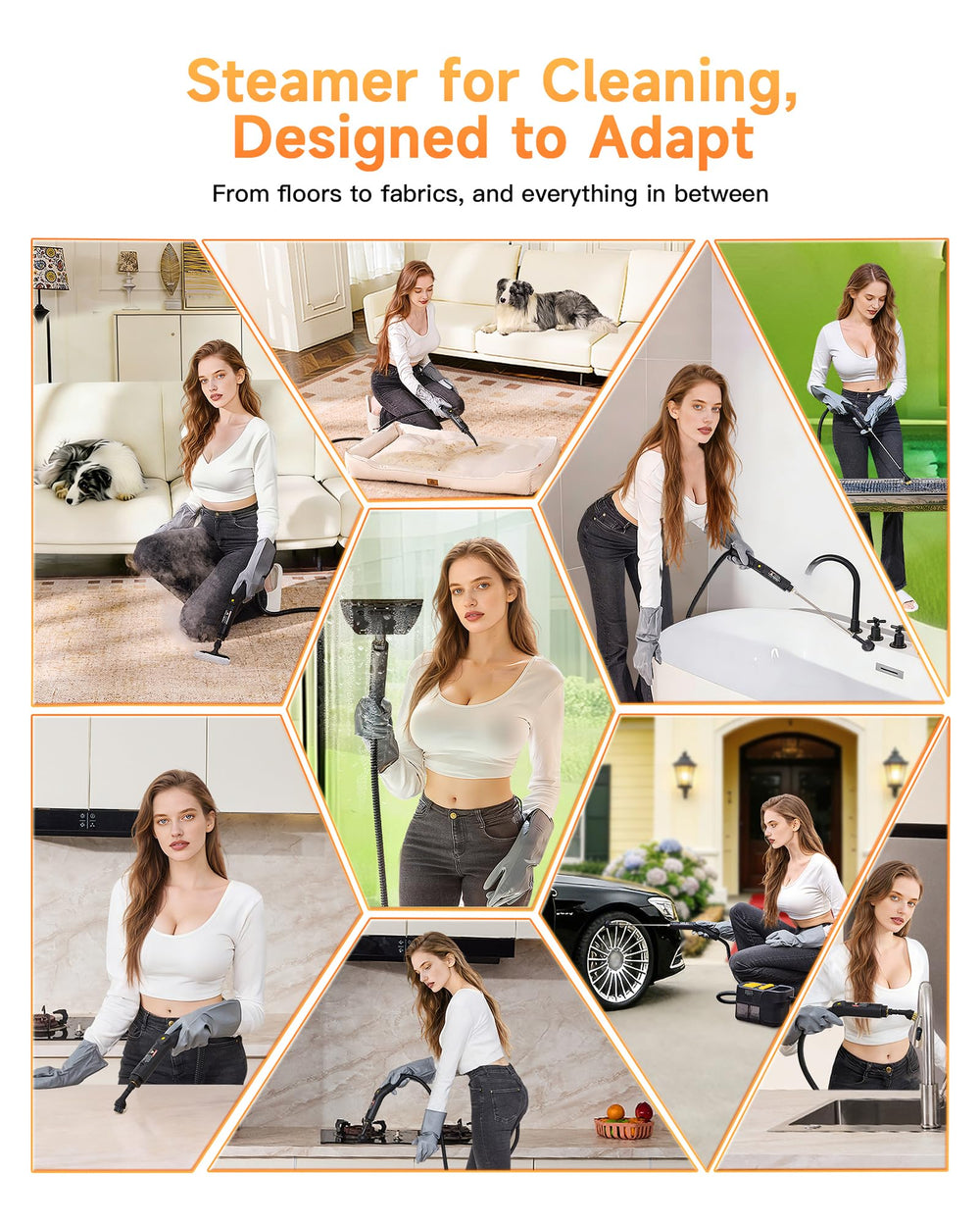 Gautye steamer refreshing upholstery to lift dirt and reduce scrubbing