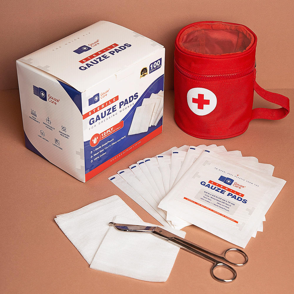 Gauze Care botiquín doméstico con gasas visibles, ideal para emergencias y transporte