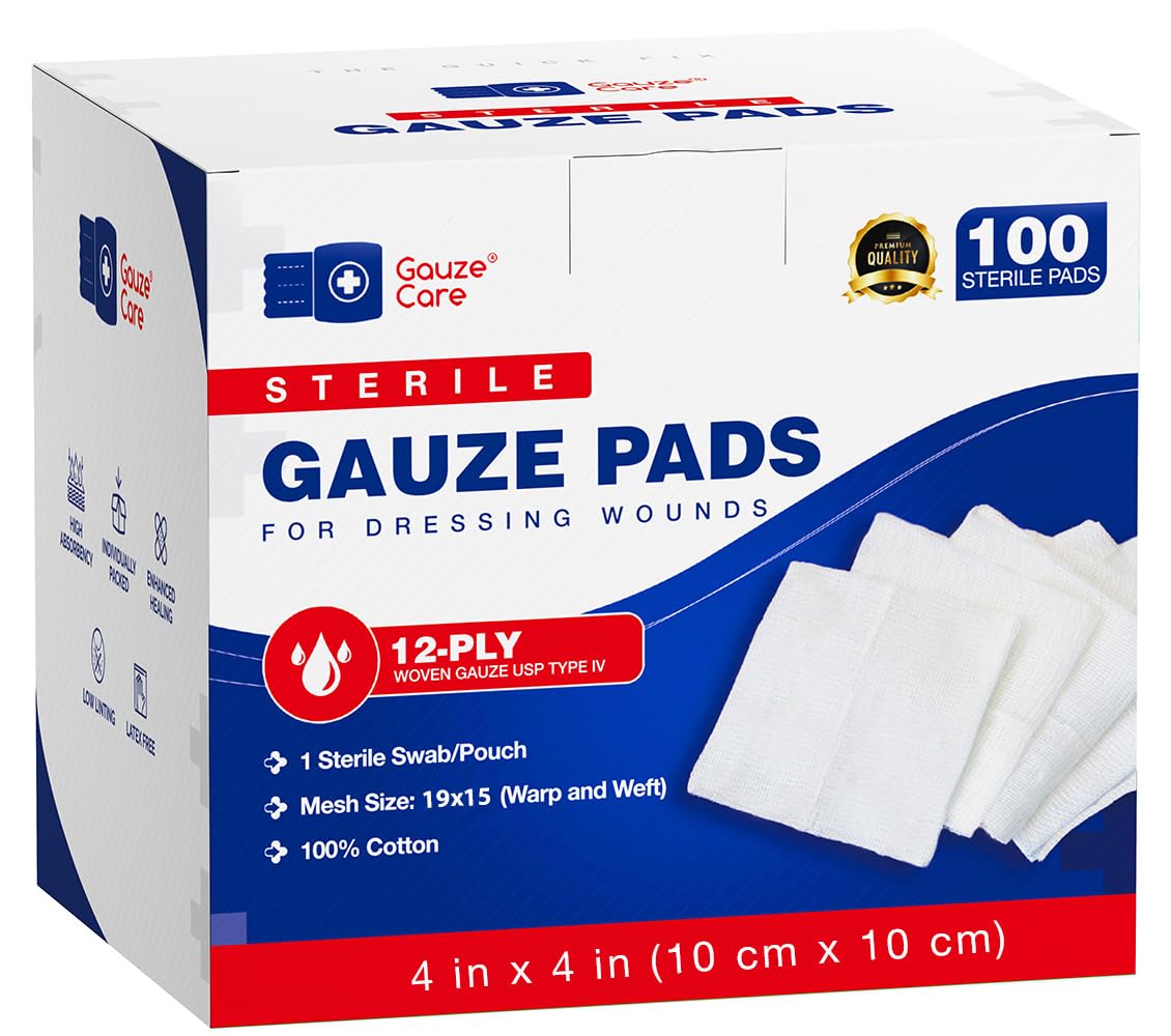 Gauze Care frontal del paquete mostrando 100 unidades y nombre de producto, protección inmediata