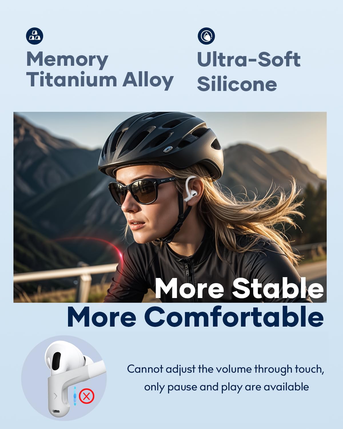 Gcioii ear hooks in use on runner, stable stay-in-ear benefit during movement