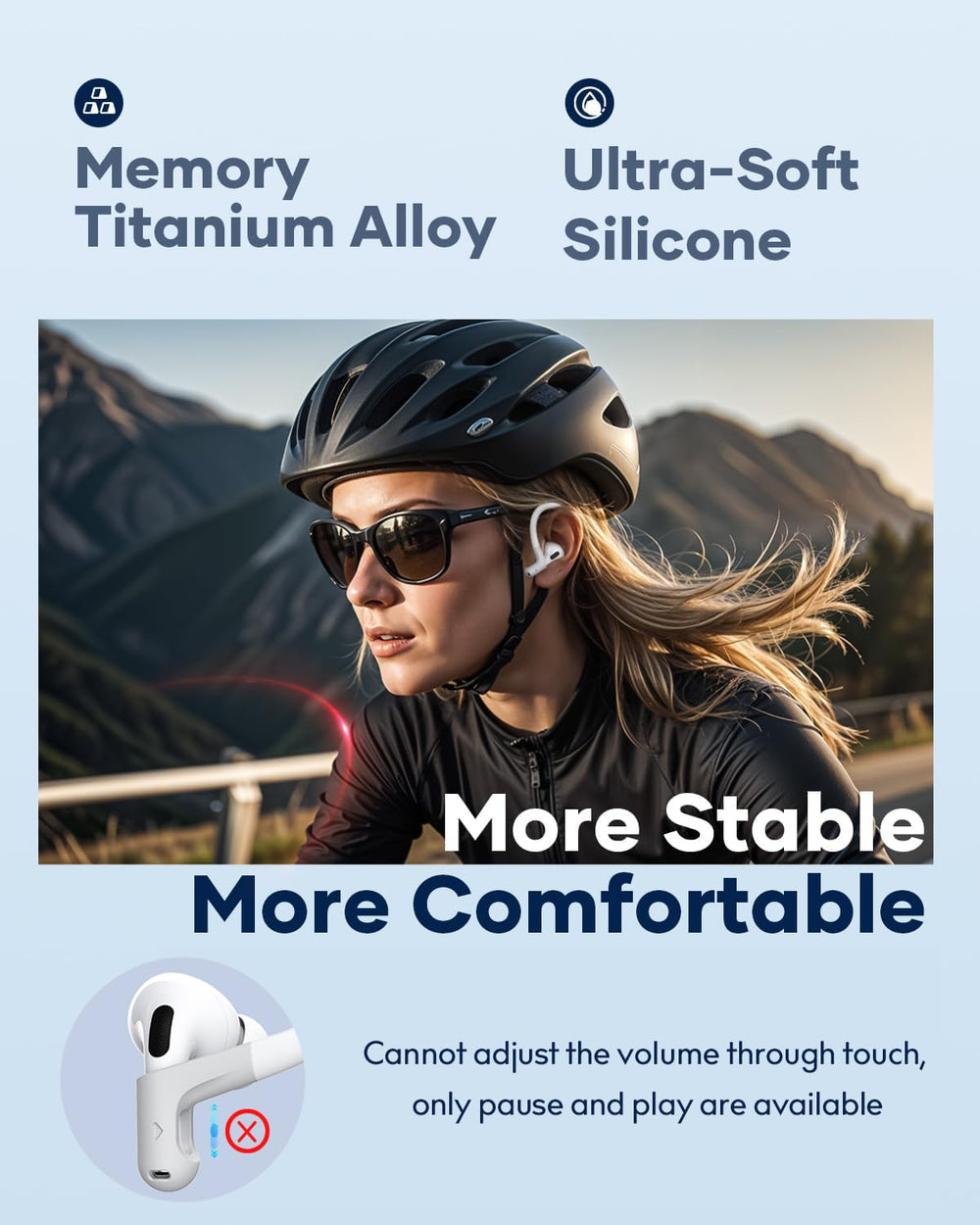 Gcioii ear hooks in use on runner, stable stay-in-ear benefit during movement