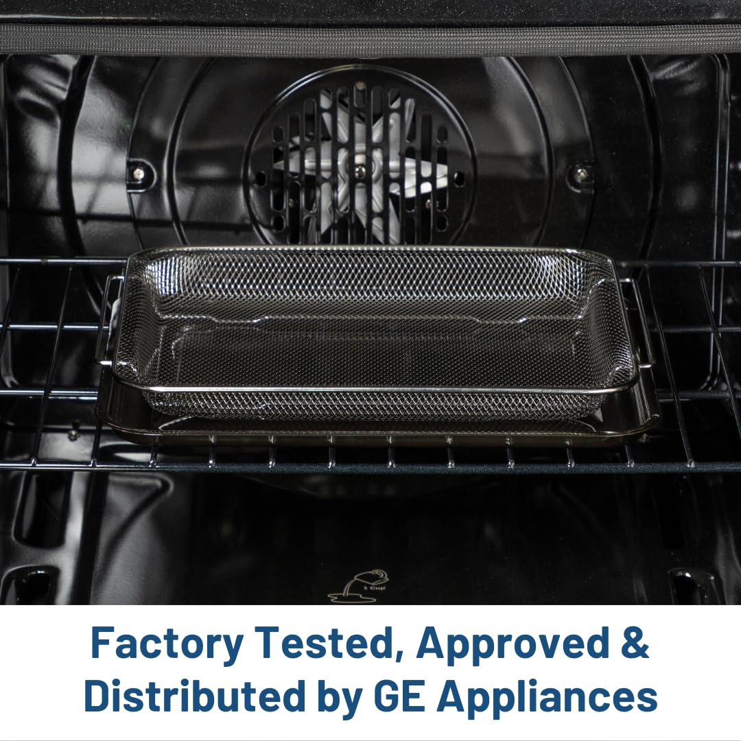 GE basket filled with crispy chicken showing air-fry texture and appetizing results