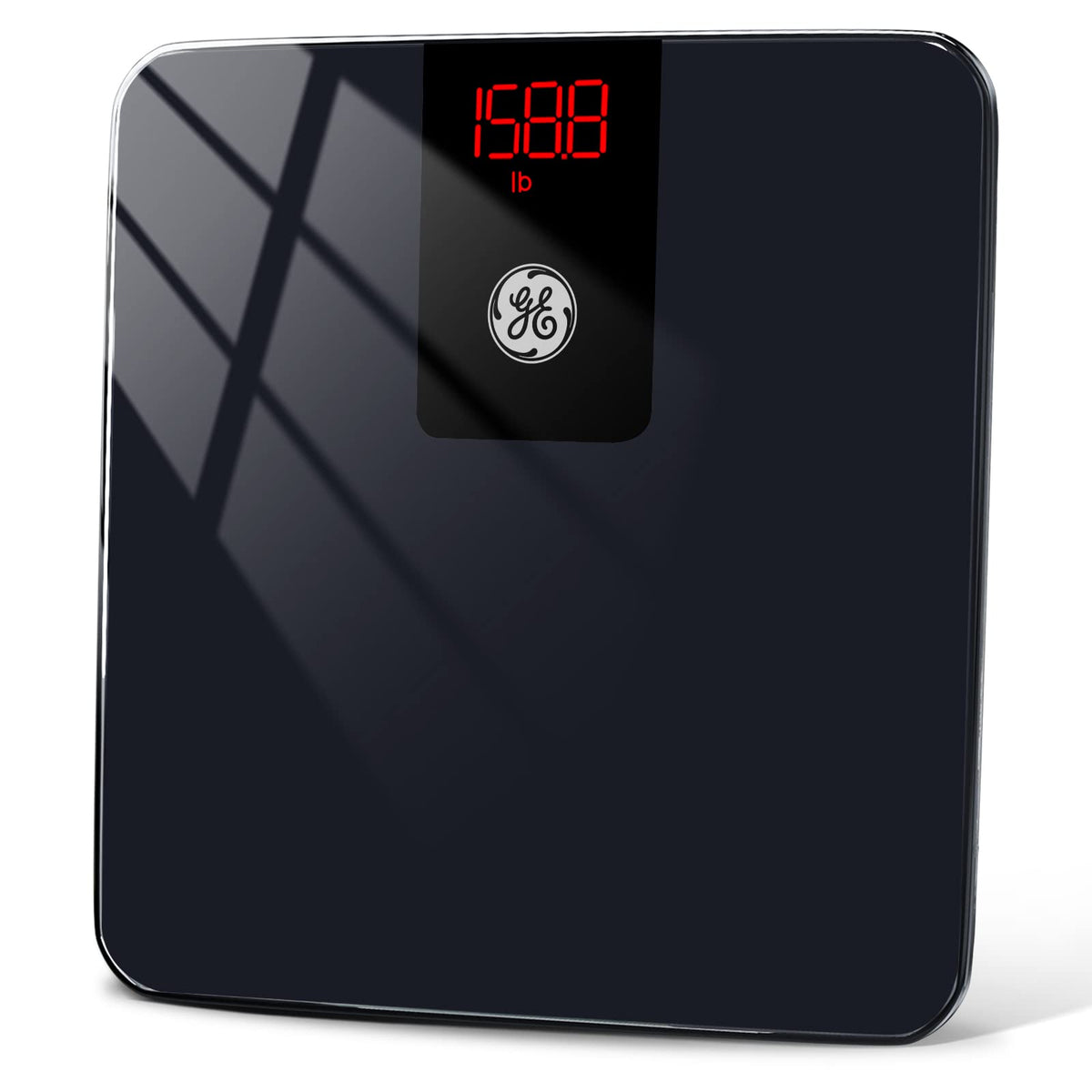 GE báscula frontal mostrando plataforma amplia y diseño elegante