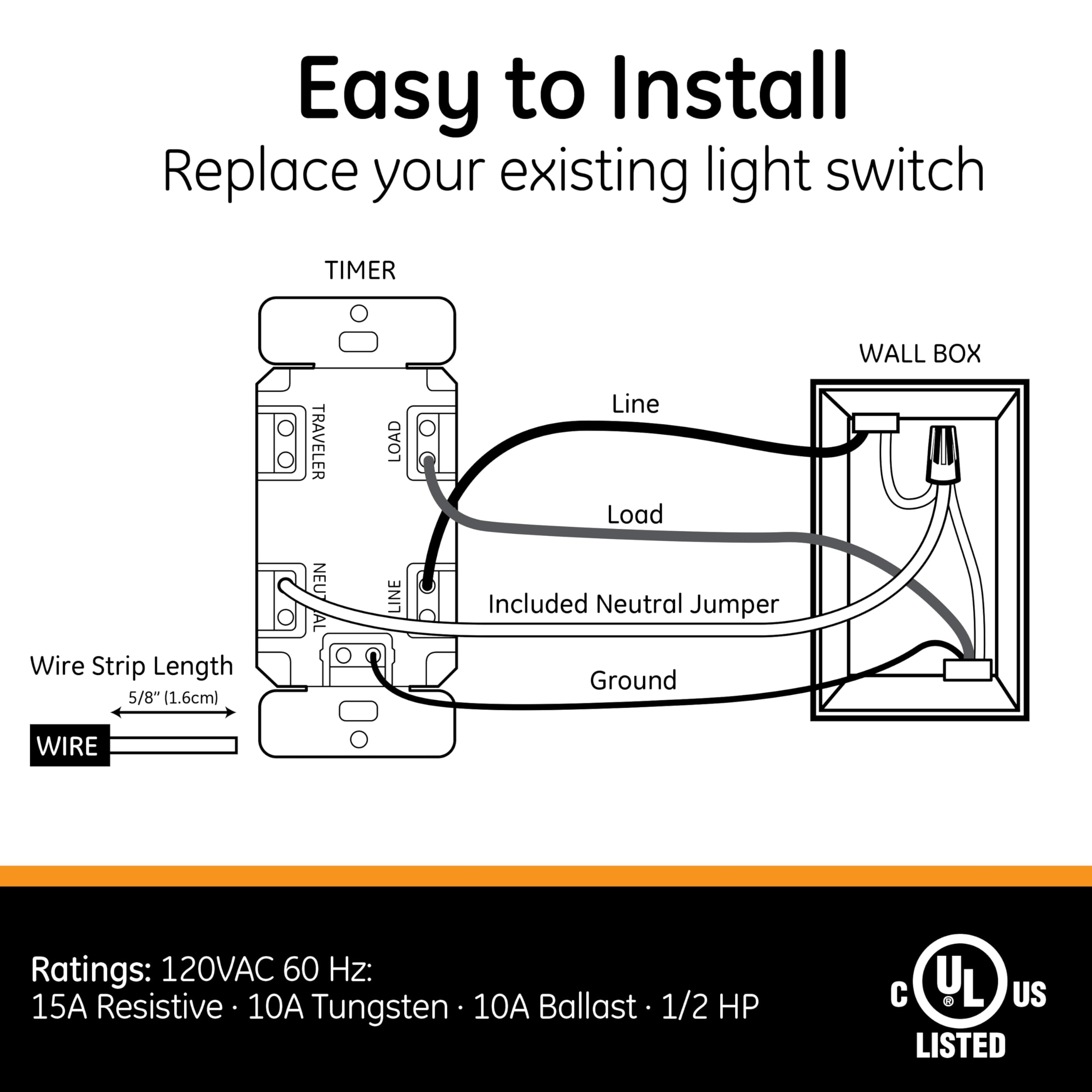 GE temporizador instalado en pared controlando luz de porche y mejorando seguridad