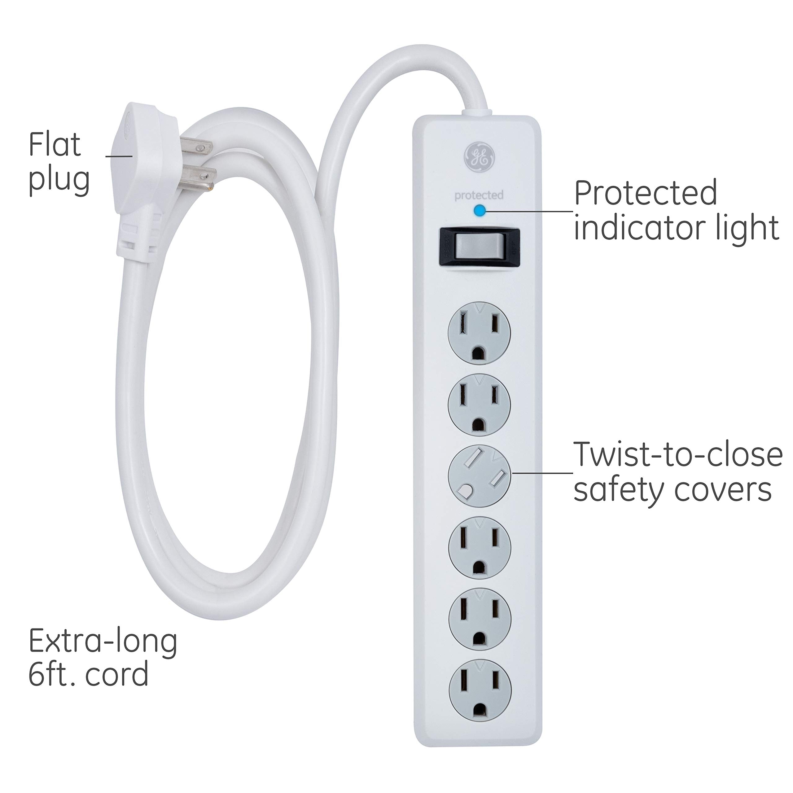 GE flat angled plug and 6ft cord for space-saving placement